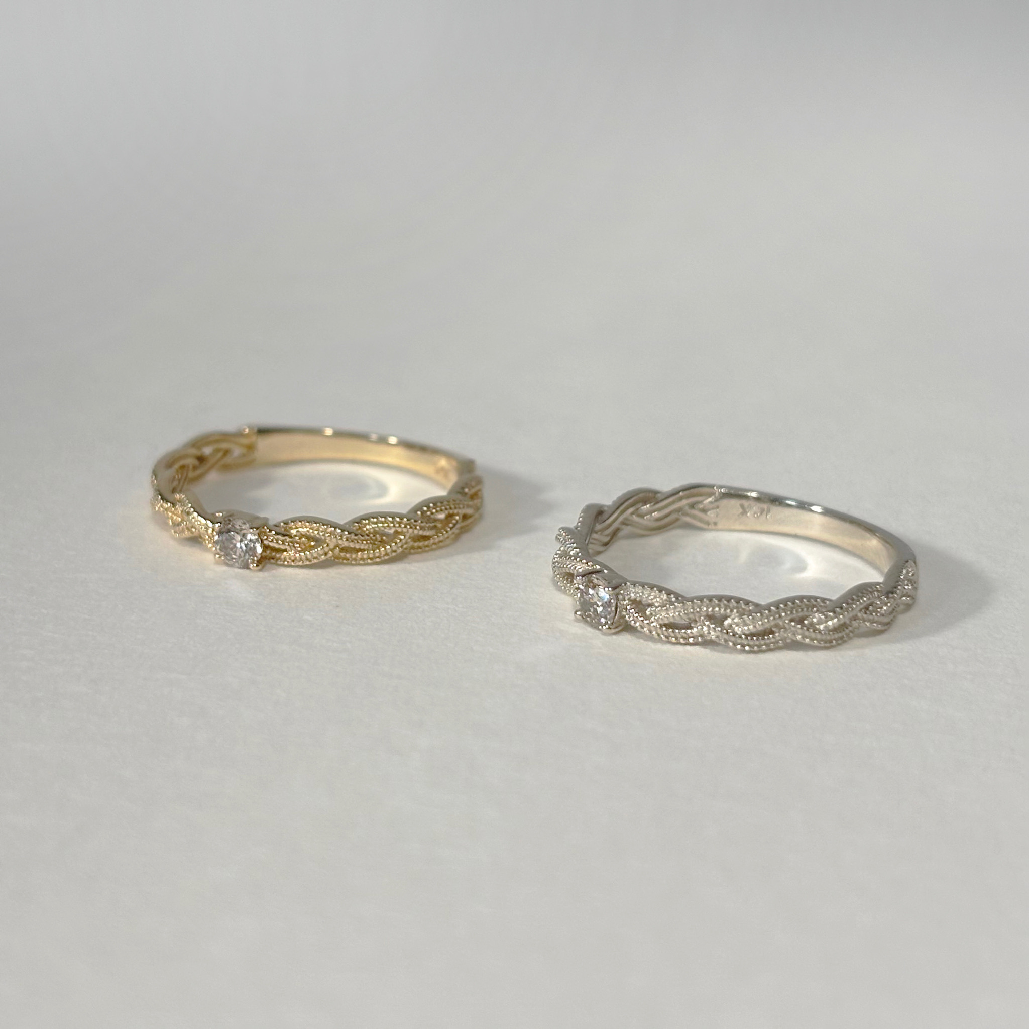 14K Hazy編織四爪真鑽戒指