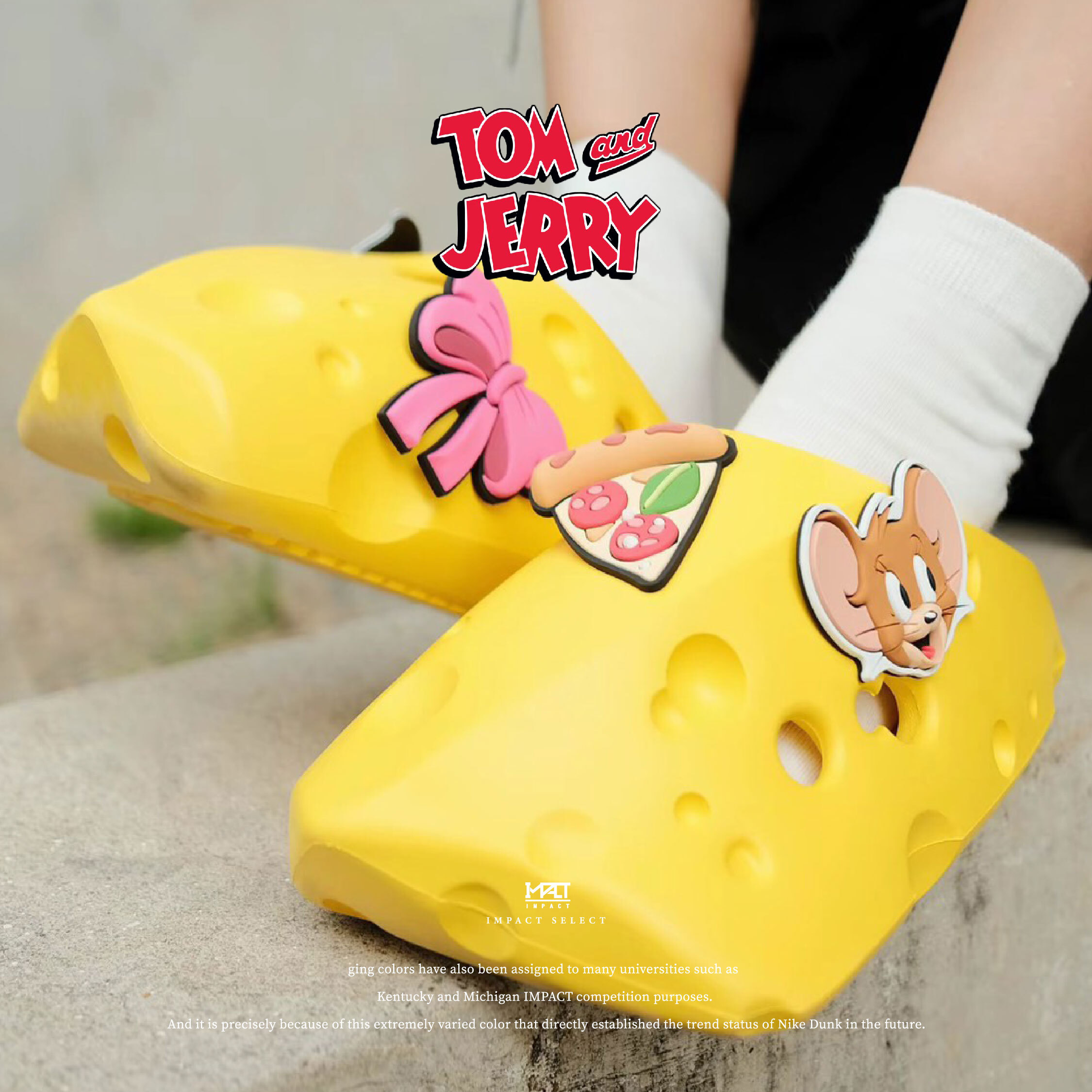 TOM&JERRY x  Heyday 貓和老鼠聯名款 起司 洞洞 拖鞋 黃/白 男女同款 HD25X85B