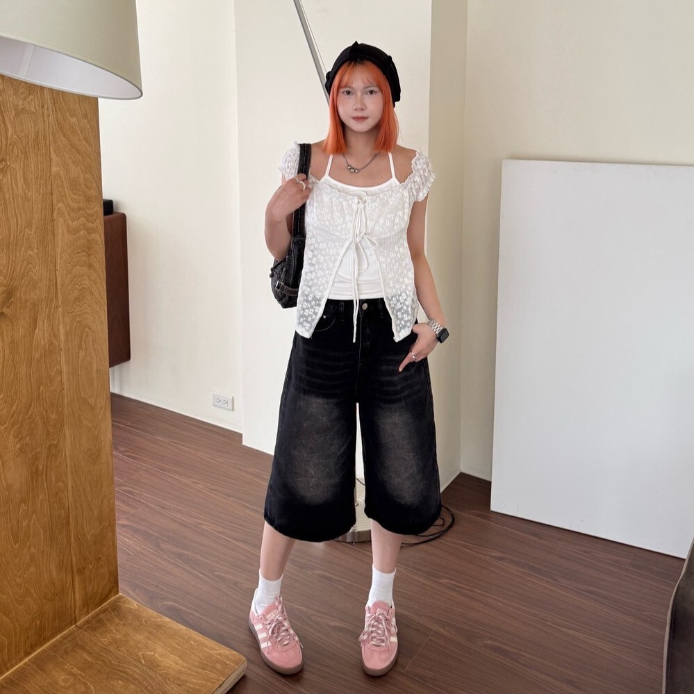 剛剛好的不羈!特殊刷色牛仔七分褲