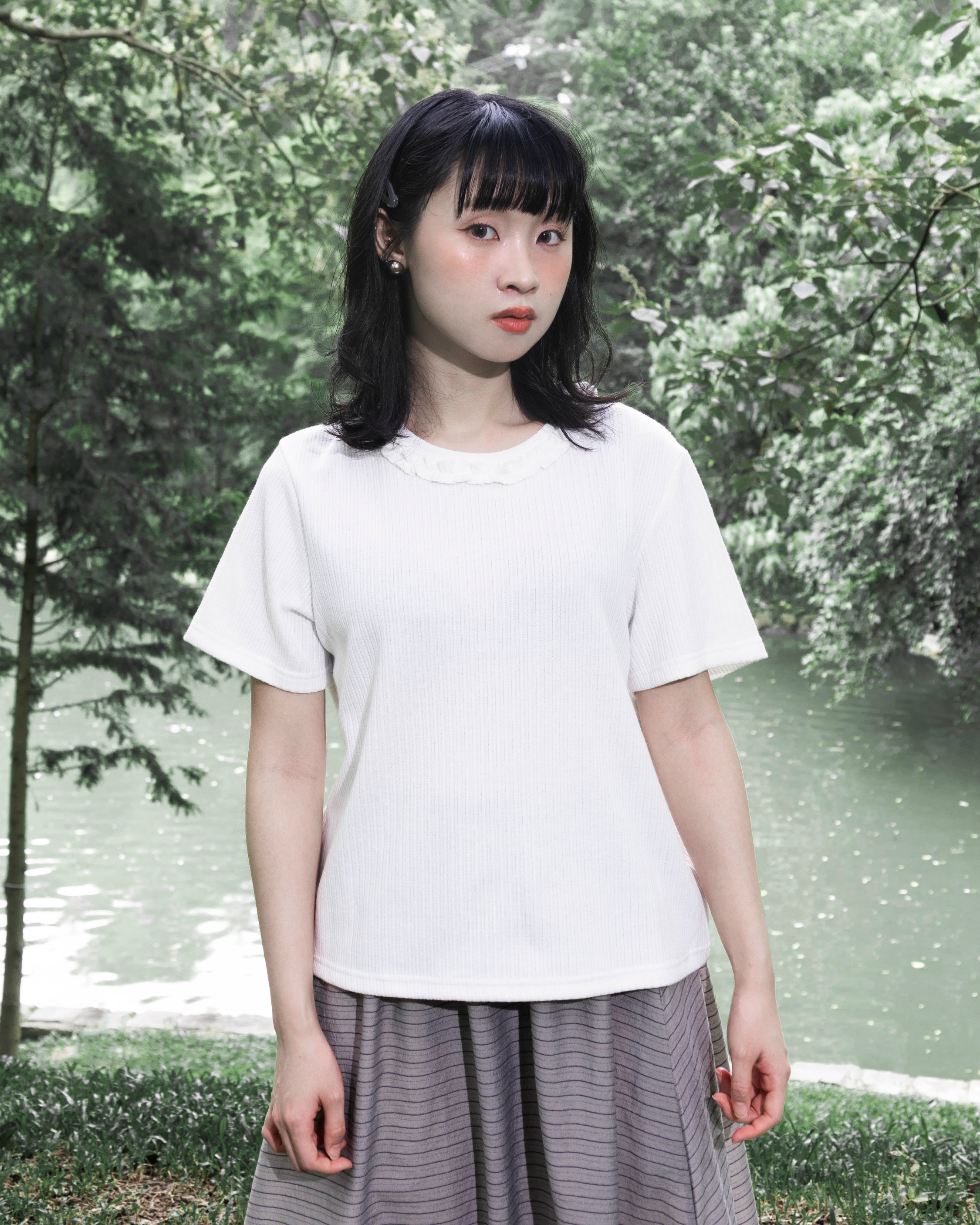 【 Kiki.co Made 】calla ruffle collar top - whtie
