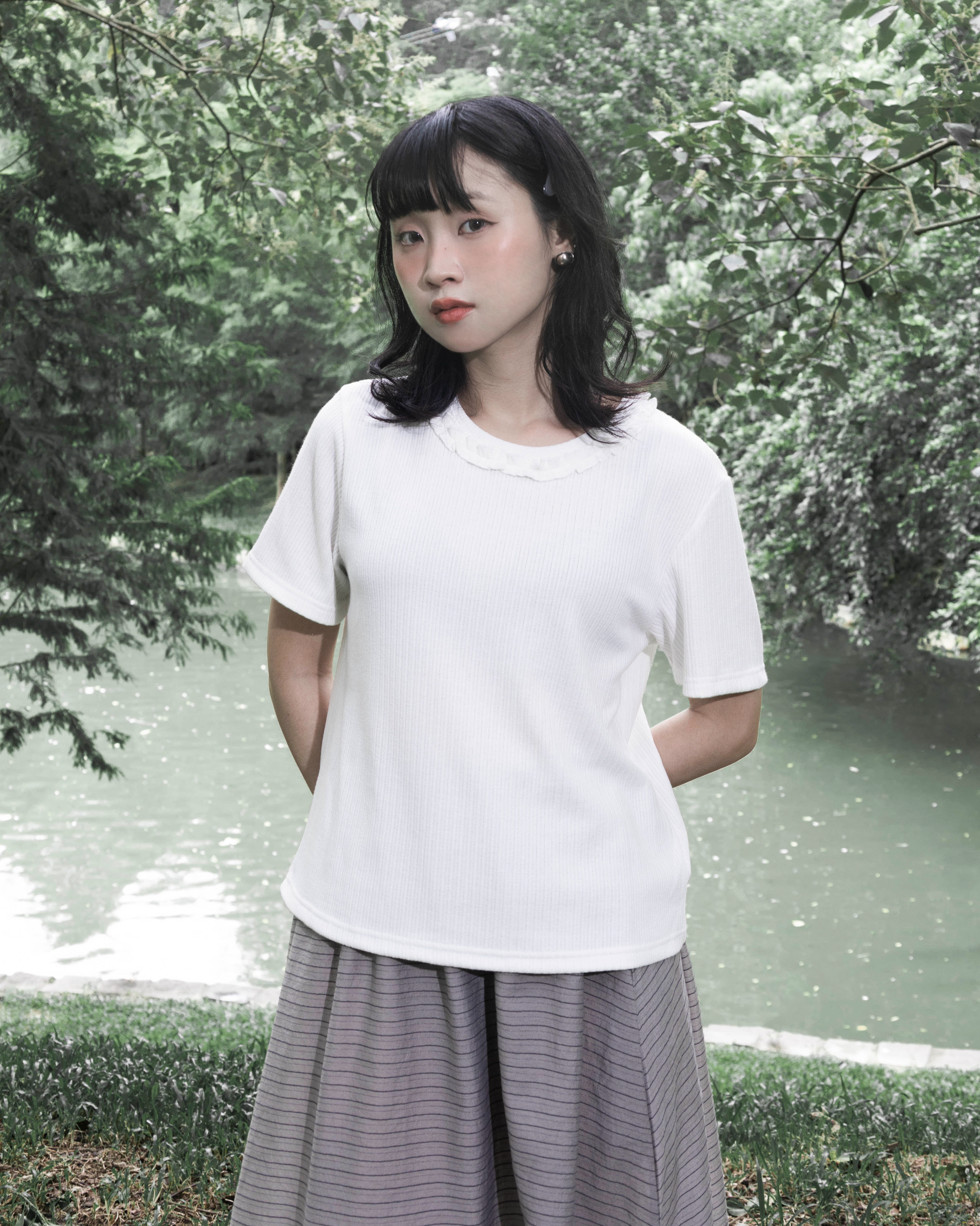 【 Kiki.co Made 】calla ruffle collar top - whtie