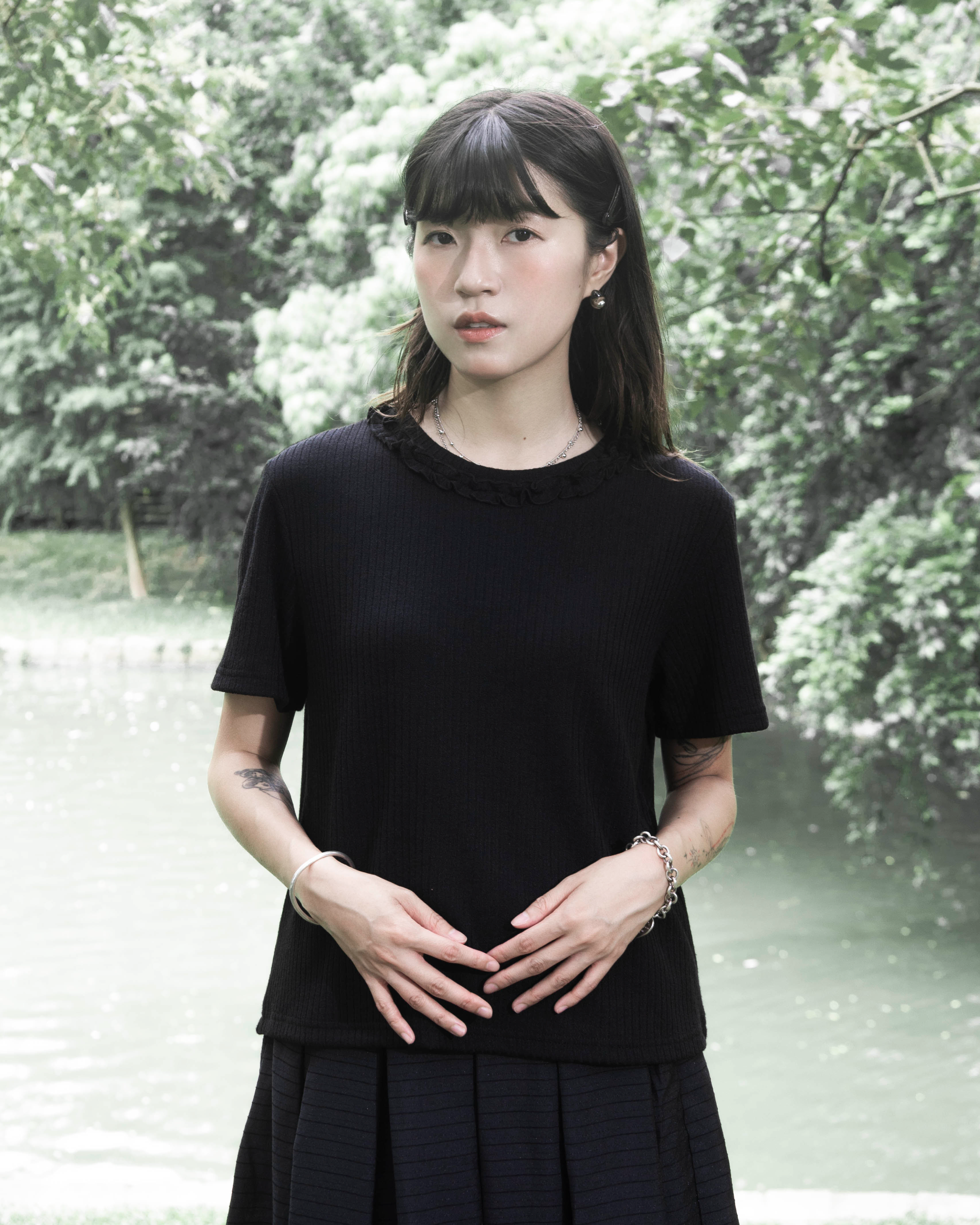 【 Kiki.co Made 】calla ruffle collar top - black