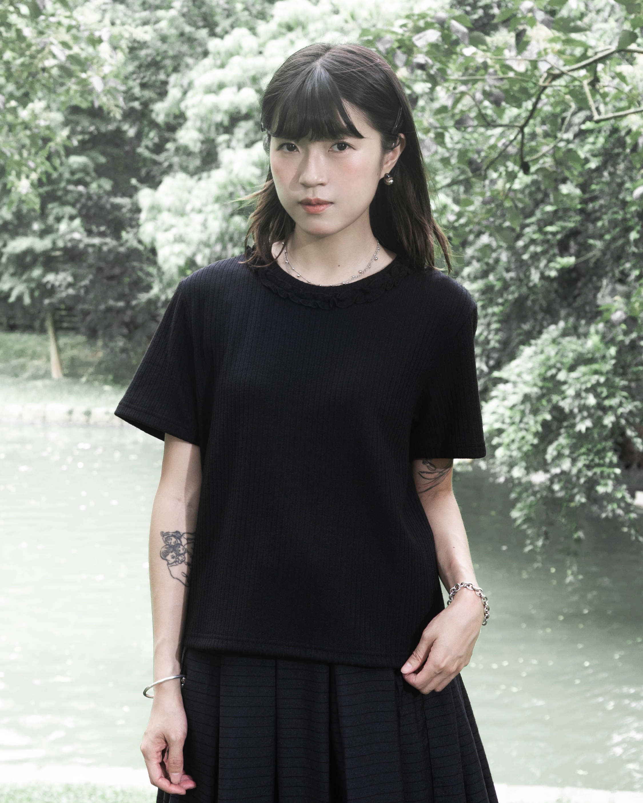 【 Kiki.co Made 】calla ruffle collar top - black