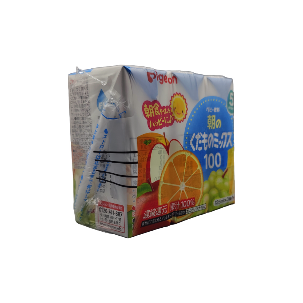 Pigeon Morning Fruit Mix Drink 125ml x 3 Packs | Natural Sugar-Free Baby Breakfast Juice