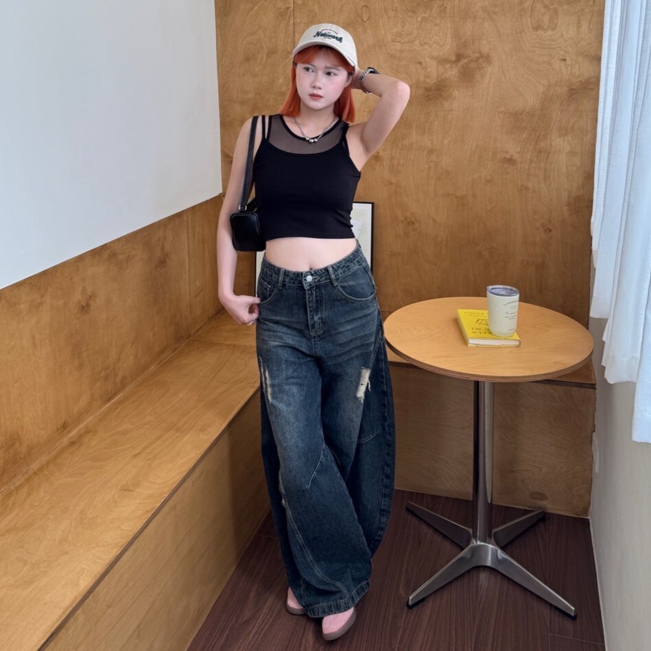 New color!自由曲線 復古高腰氣球牛仔褲