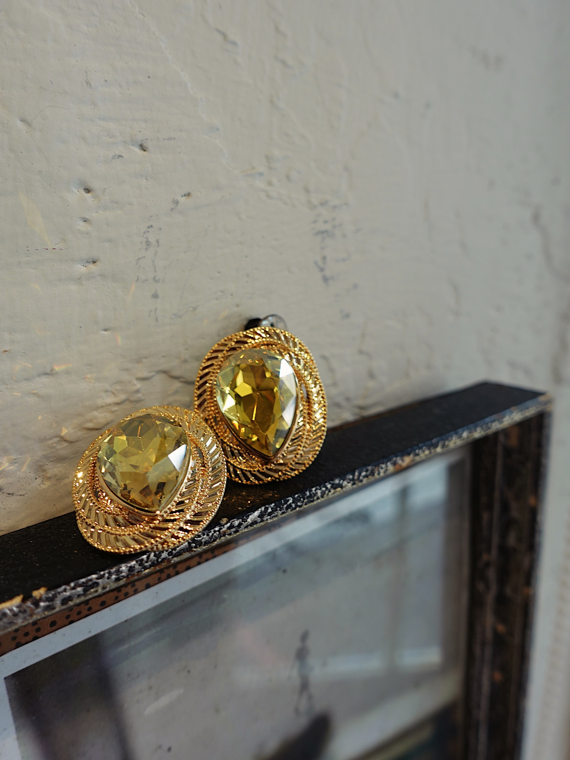 14K Gold Stone美國14K金黃寶石鑽耳環