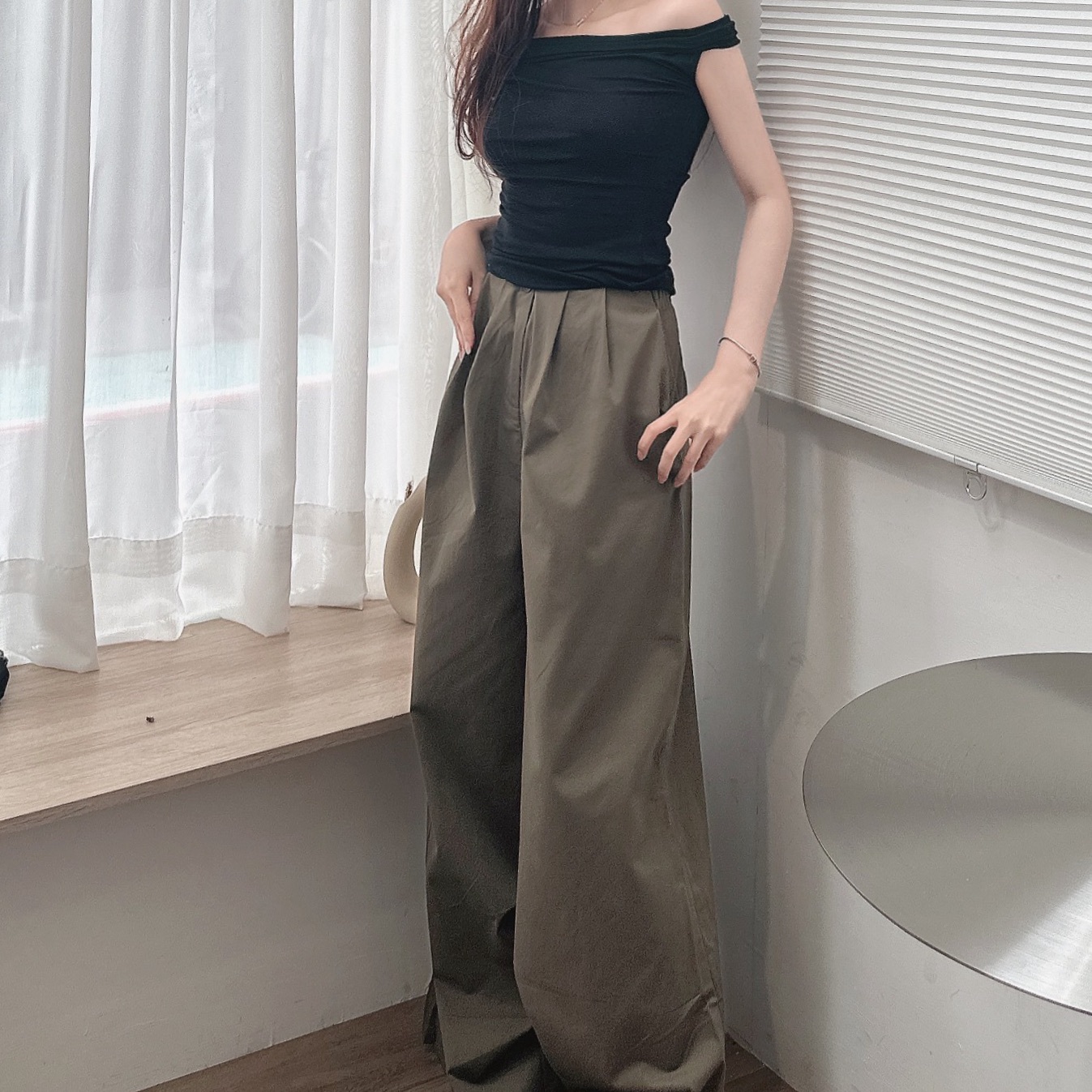 斜紋寬版休閒寬褲/二色