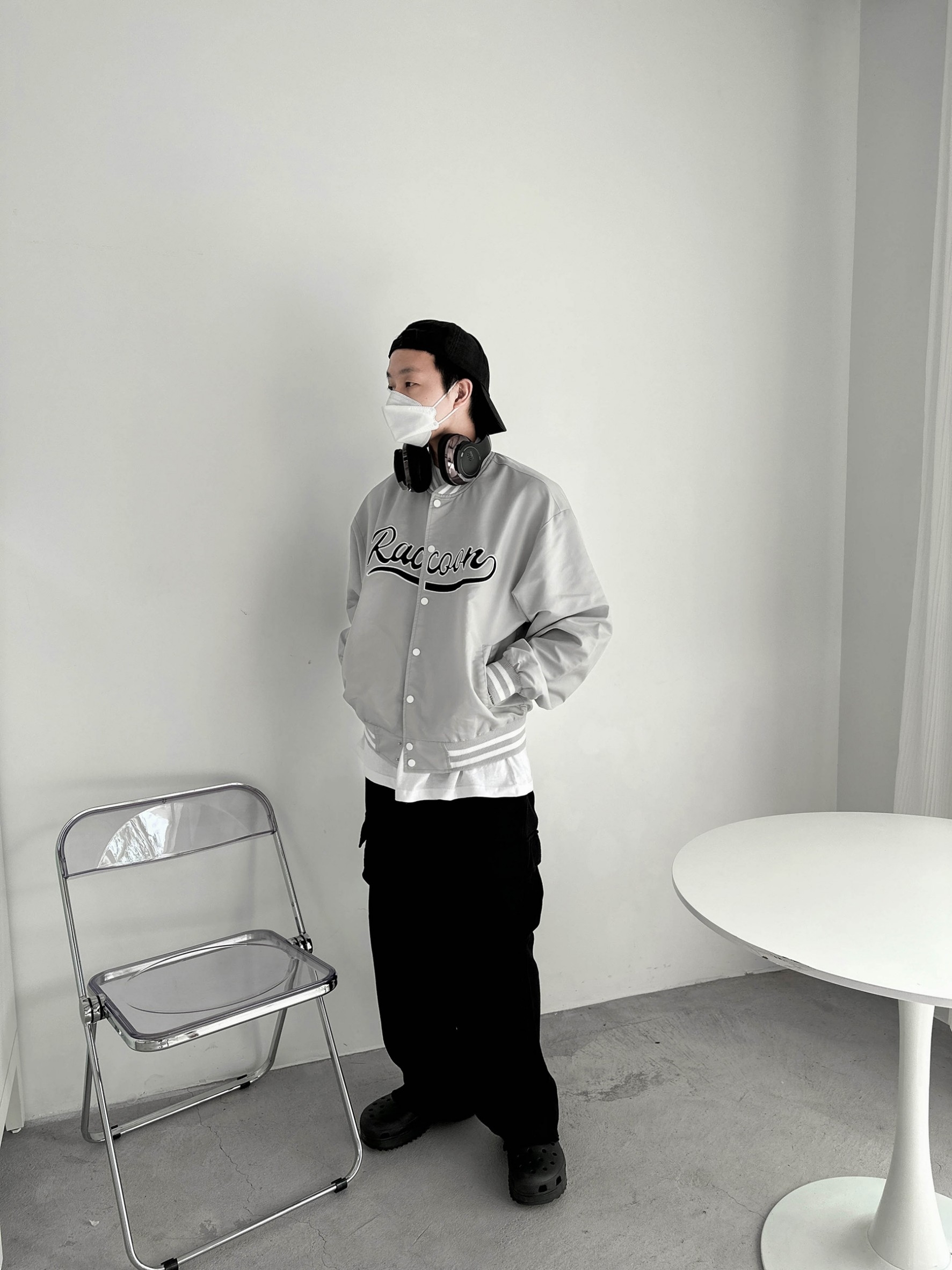 韓國街頭風 RAC 草寫刺繡 棒球外套