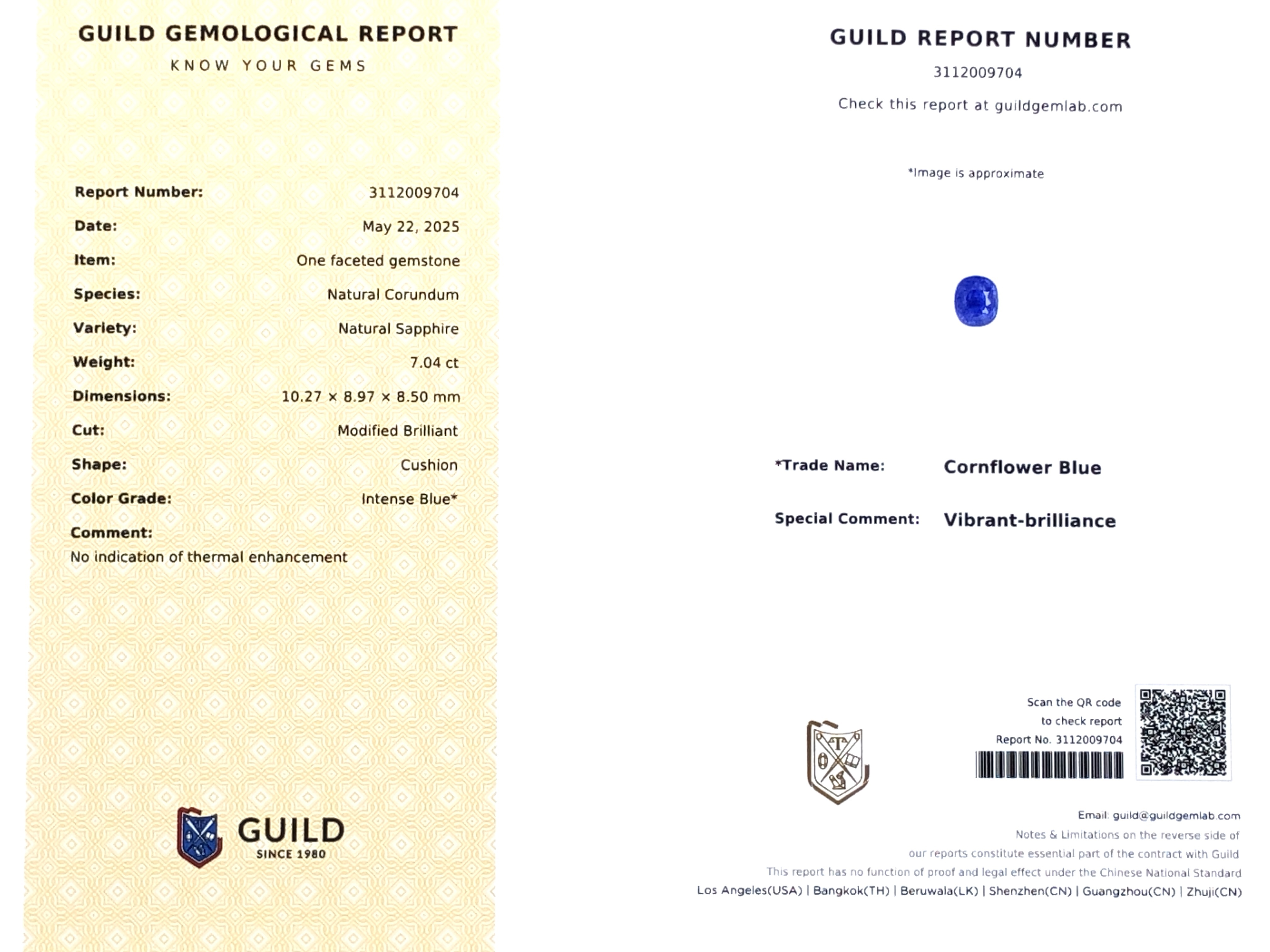 【頂級精品．"無燒"矢車菊藍斯里蘭卡藍寶石 7.04ct(附GUILD證書)】