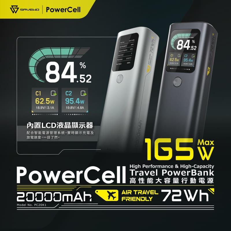 SAVEWO PowerCell PC20K1 高性能大容量行動電源