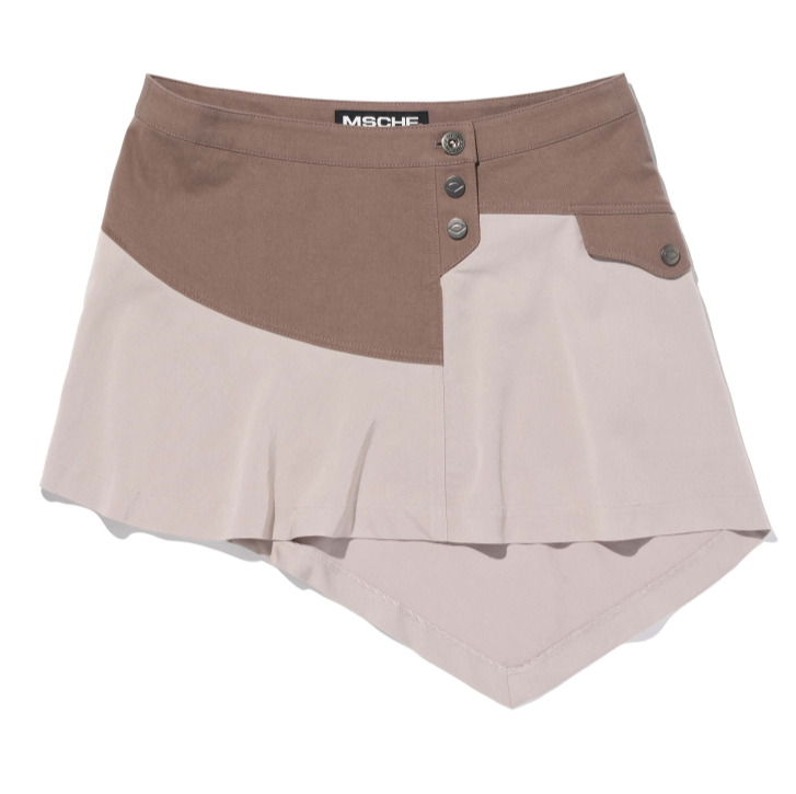 Mischief  MSCHF  許光漢、秀智愛牌 /  ASYMMETRIC TWO-TONE MINI SKIRT_MOCHA/BEIGE不對襯迷你裙 米色 / AUG25