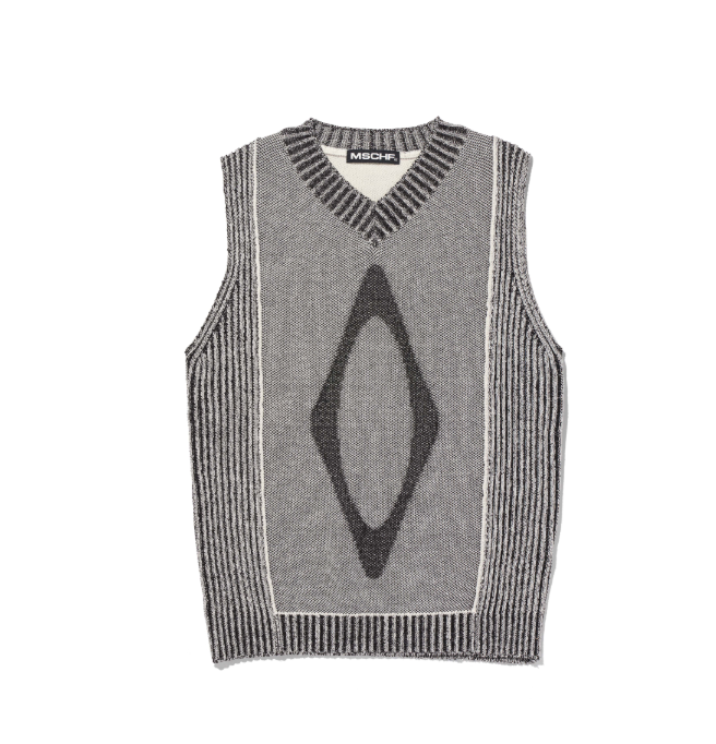 Mischief  MSCHF  許光漢、秀智愛牌 /  RHOMBUS KNIT VEST_BLACK/CREAM 菱形針織背心上衣 / AUG25