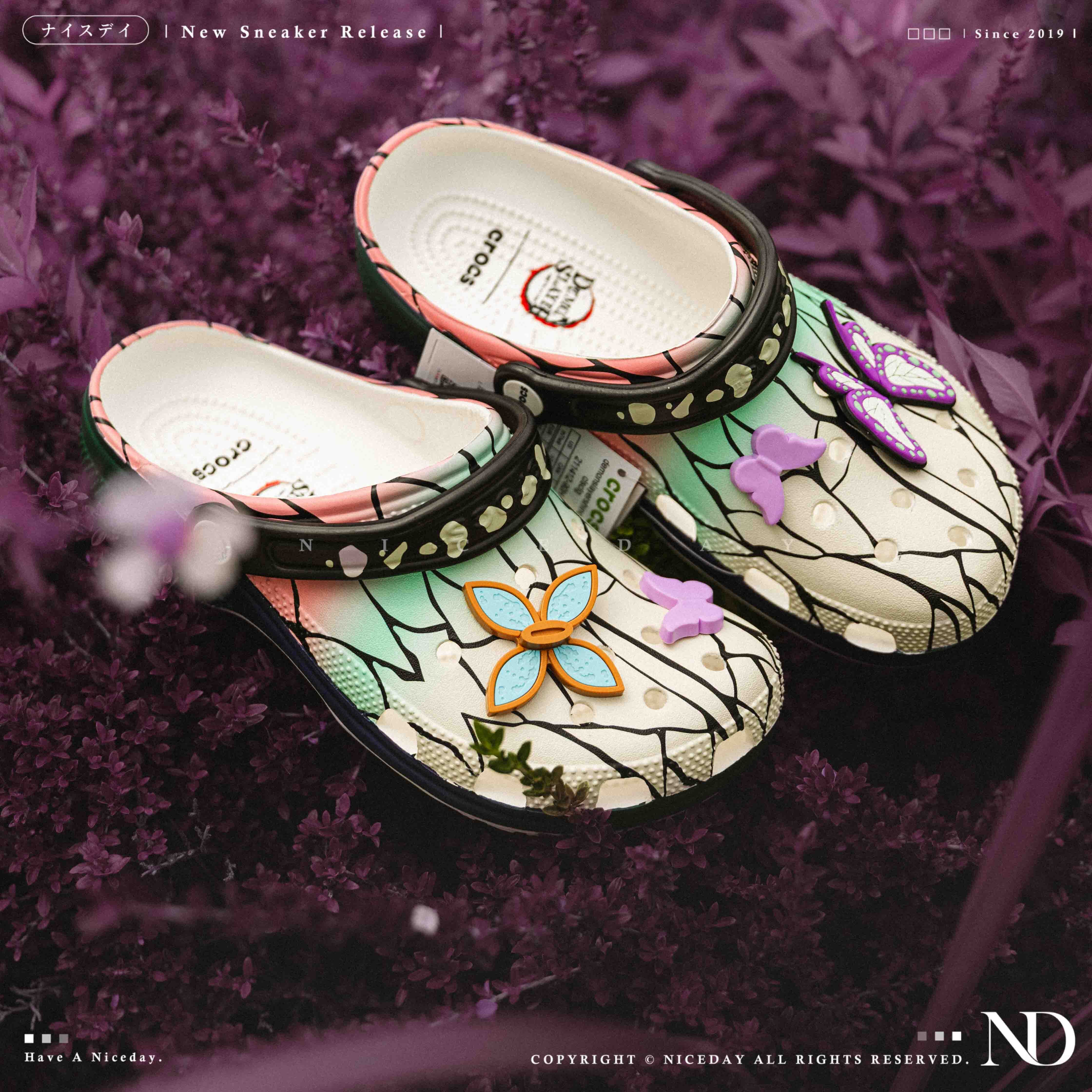 NICEDAY 現貨 鬼滅之刃 x Crocs Classic Crush 洞洞鞋 聯名 蟲柱 胡蝶忍 蝴蝶忍 蝴蝶 紫 鬼殺隊 童磨