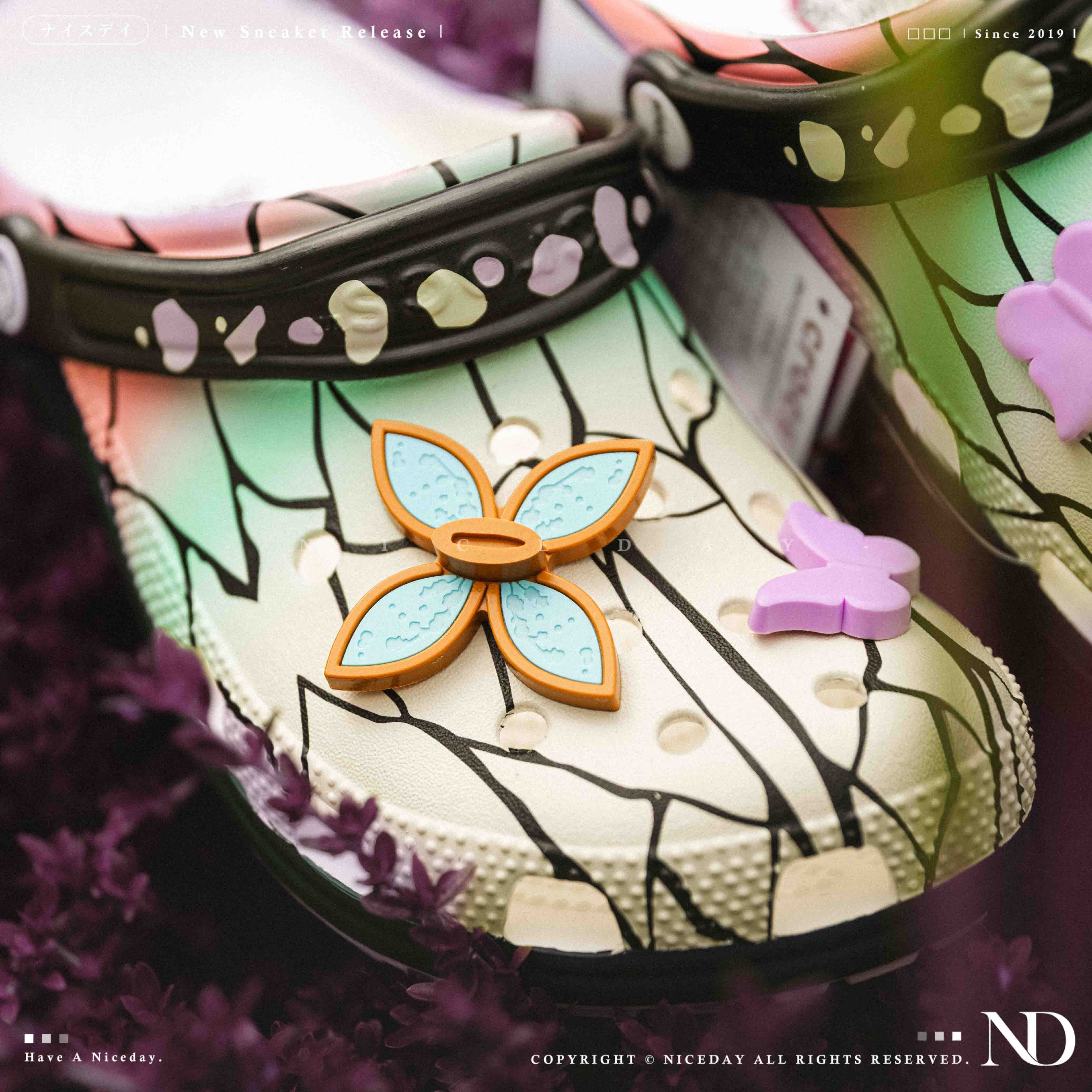 NICEDAY 現貨 鬼滅之刃 x Crocs Classic Crush 洞洞鞋 聯名 蟲柱 胡蝶忍 蝴蝶忍 蝴蝶 紫 鬼殺隊 童磨