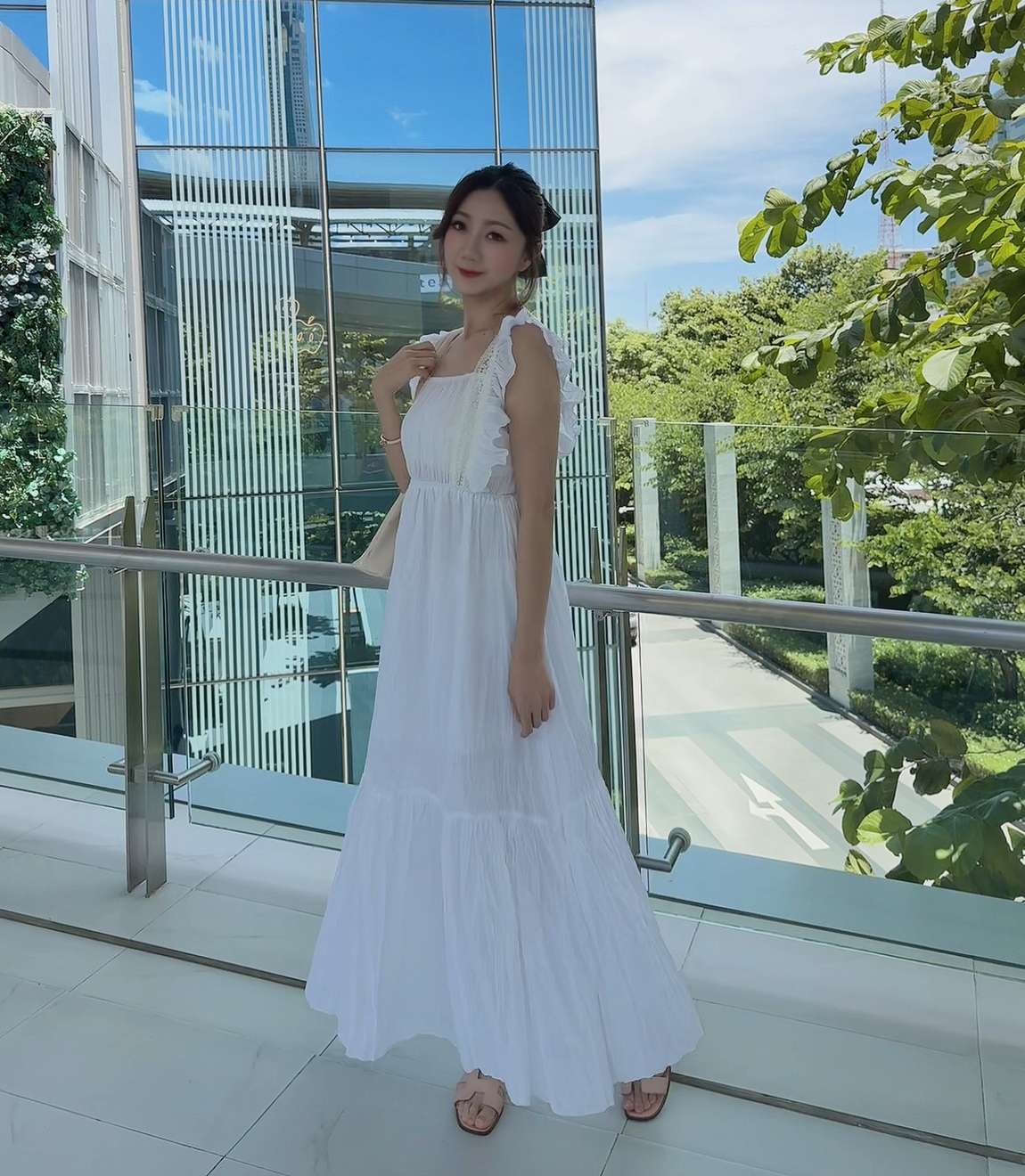 MADE IN THAILAND🇹🇭100％ COTTON - PLAIN WHITE CROCHET SQUARE COLLAR ONE PIECE 0812