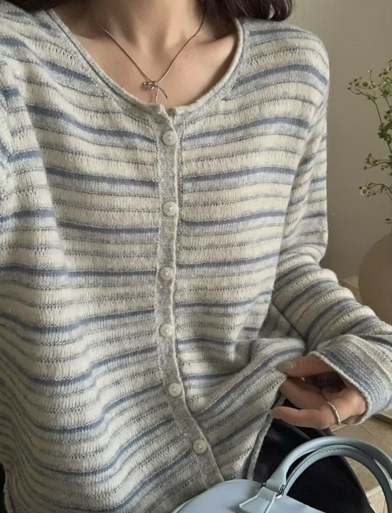 Colorblock striped knit cardigan