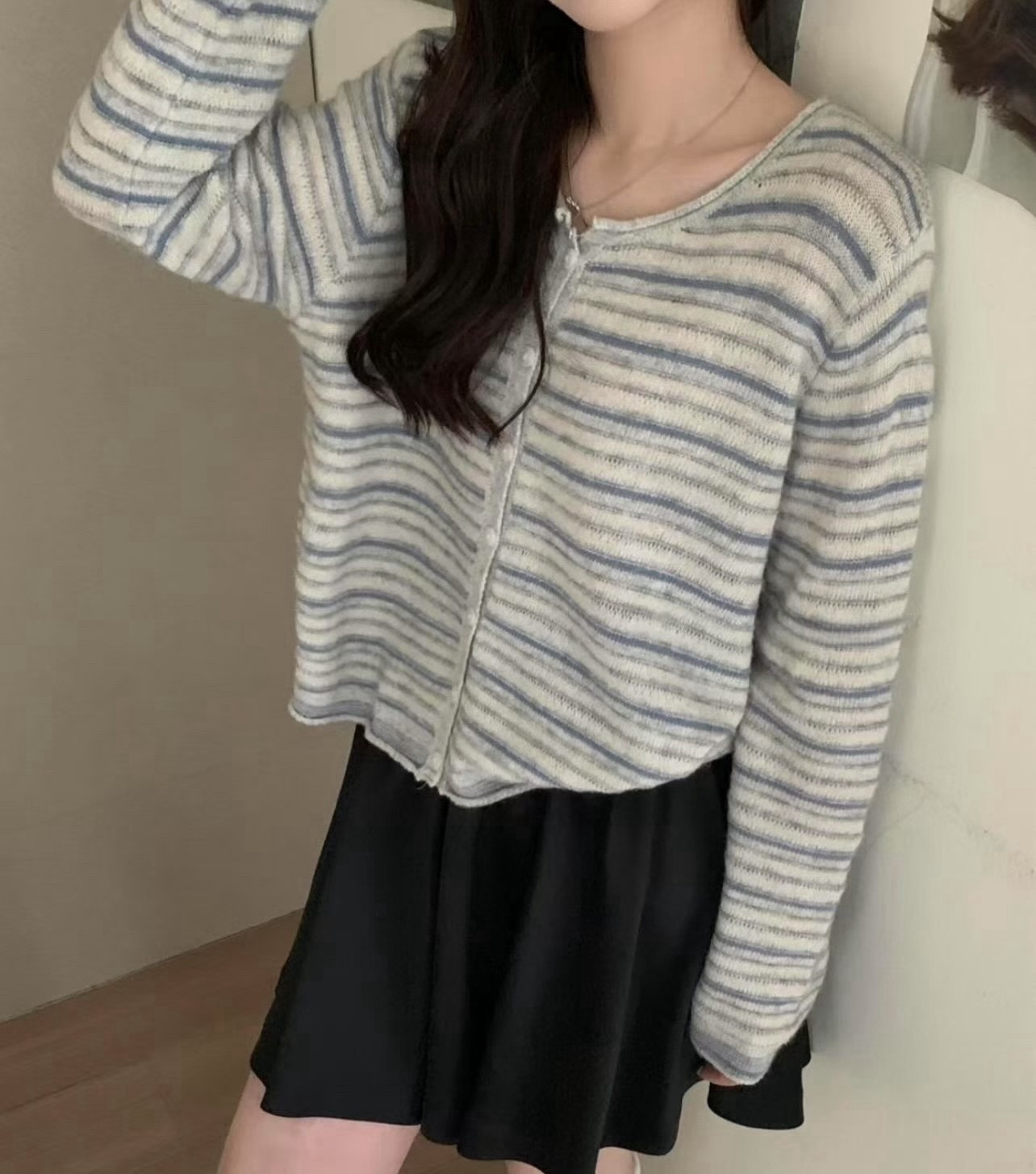 Colorblock striped knit cardigan
