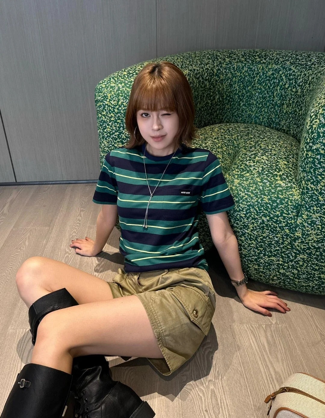 Miu Miu 綠色間條 字母Tee