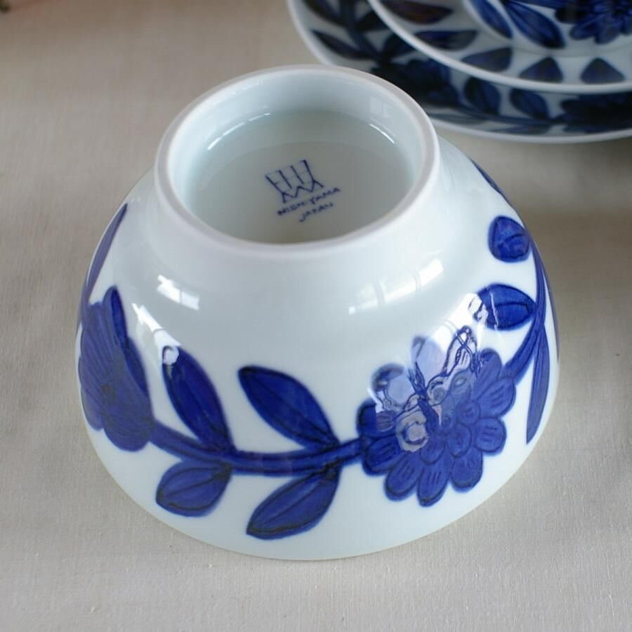 藍色花朵 14公分 陶瓷飯碗 ｜日本波佐見燒