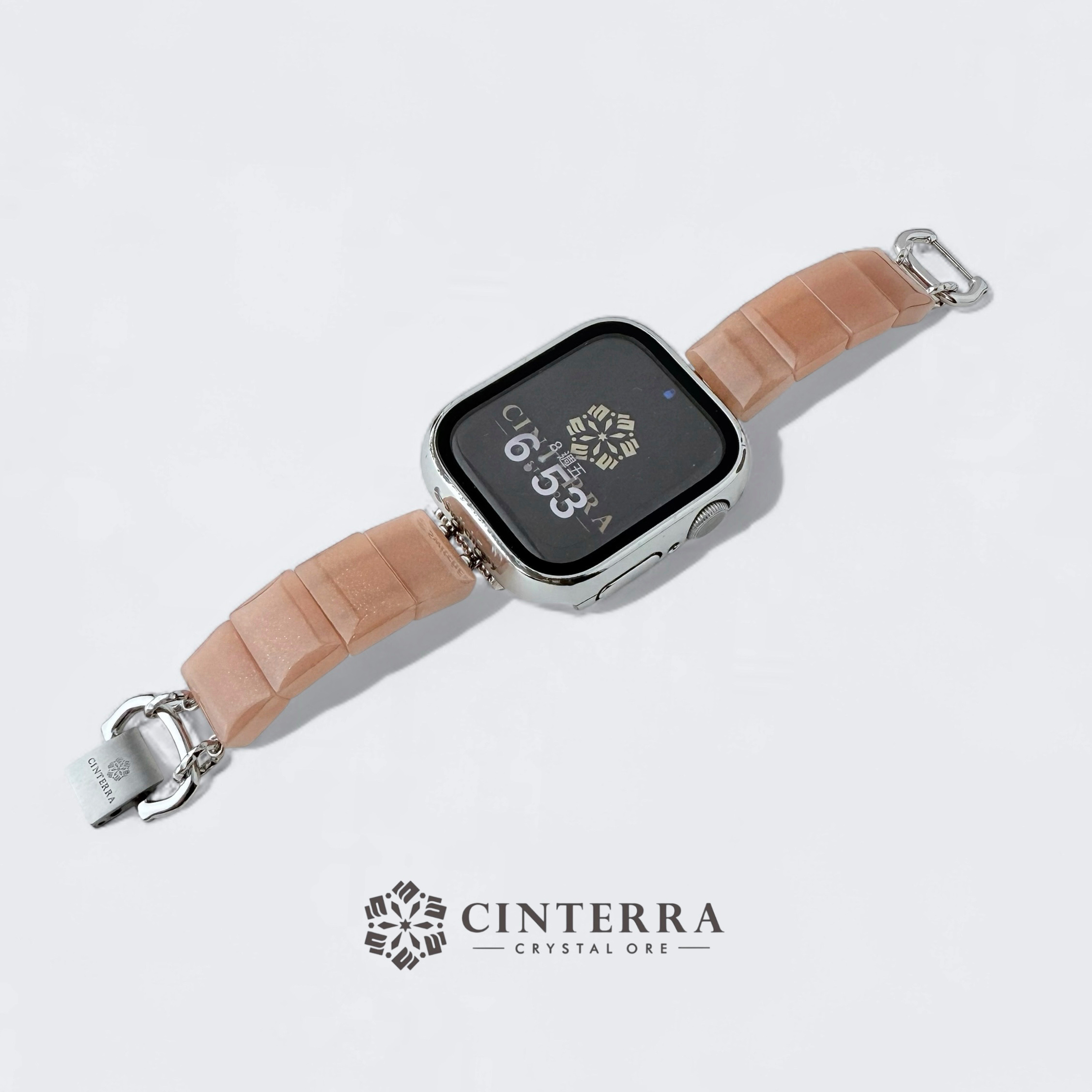 【可調式】柔和桃太陽石Applewatch錶帶｜水晶錶帶｜礦石錶帶｜