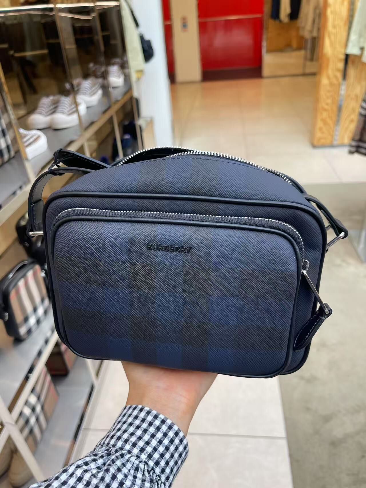 Burberry Paddy NCE Check Crossbody Bag Navy