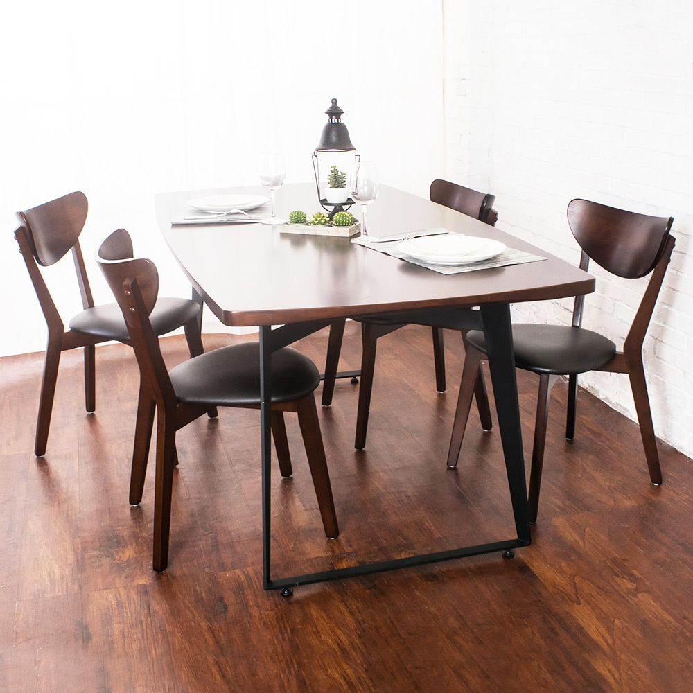 諾曼工業風實木餐桌椅組(一桌四椅)