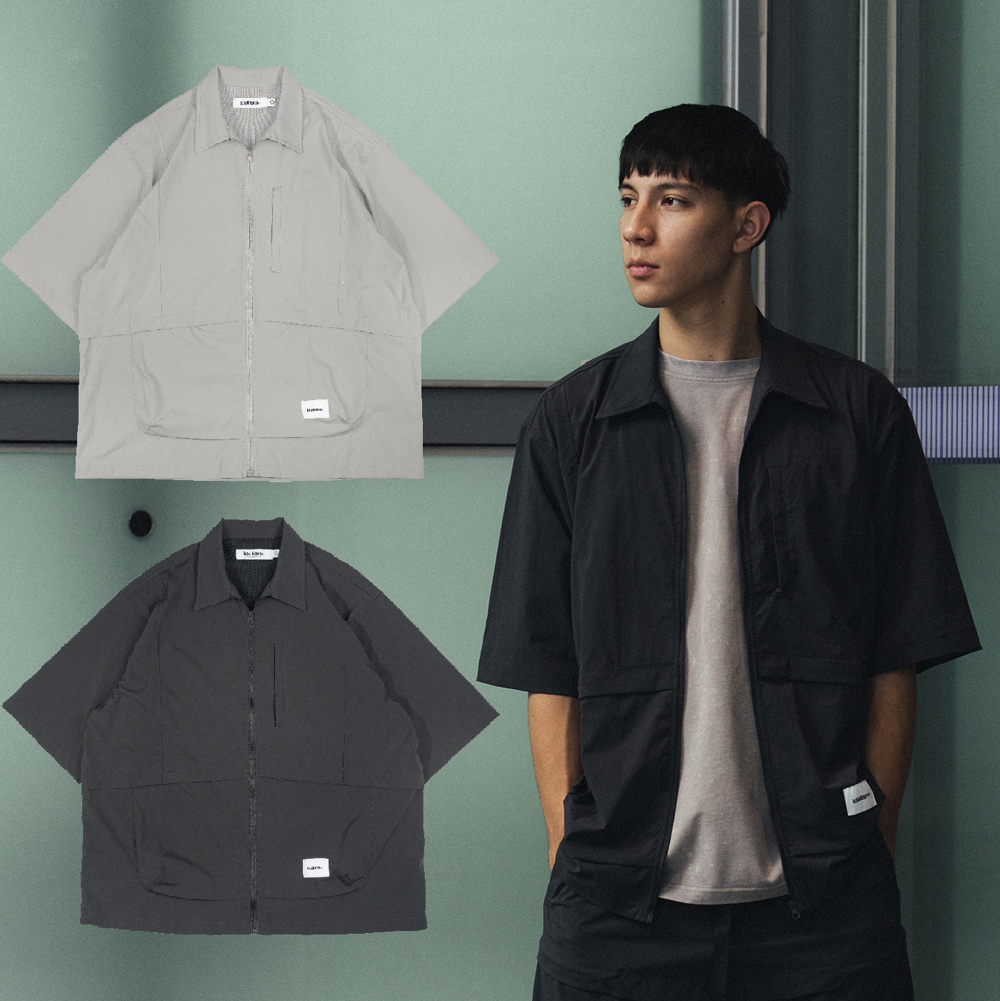 idealism N.Tech Shirt 深灰色 淺灰色 機能尼龍口袋襯衫【ID25016】