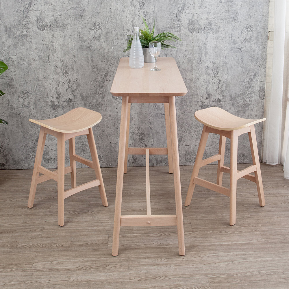 奧奇4尺實木吧台桌+曲木造型實木吧台椅(低)(一桌二椅)