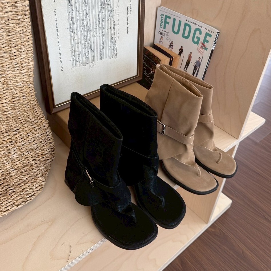 高級玩家👾麂皮扣環夾腳靴