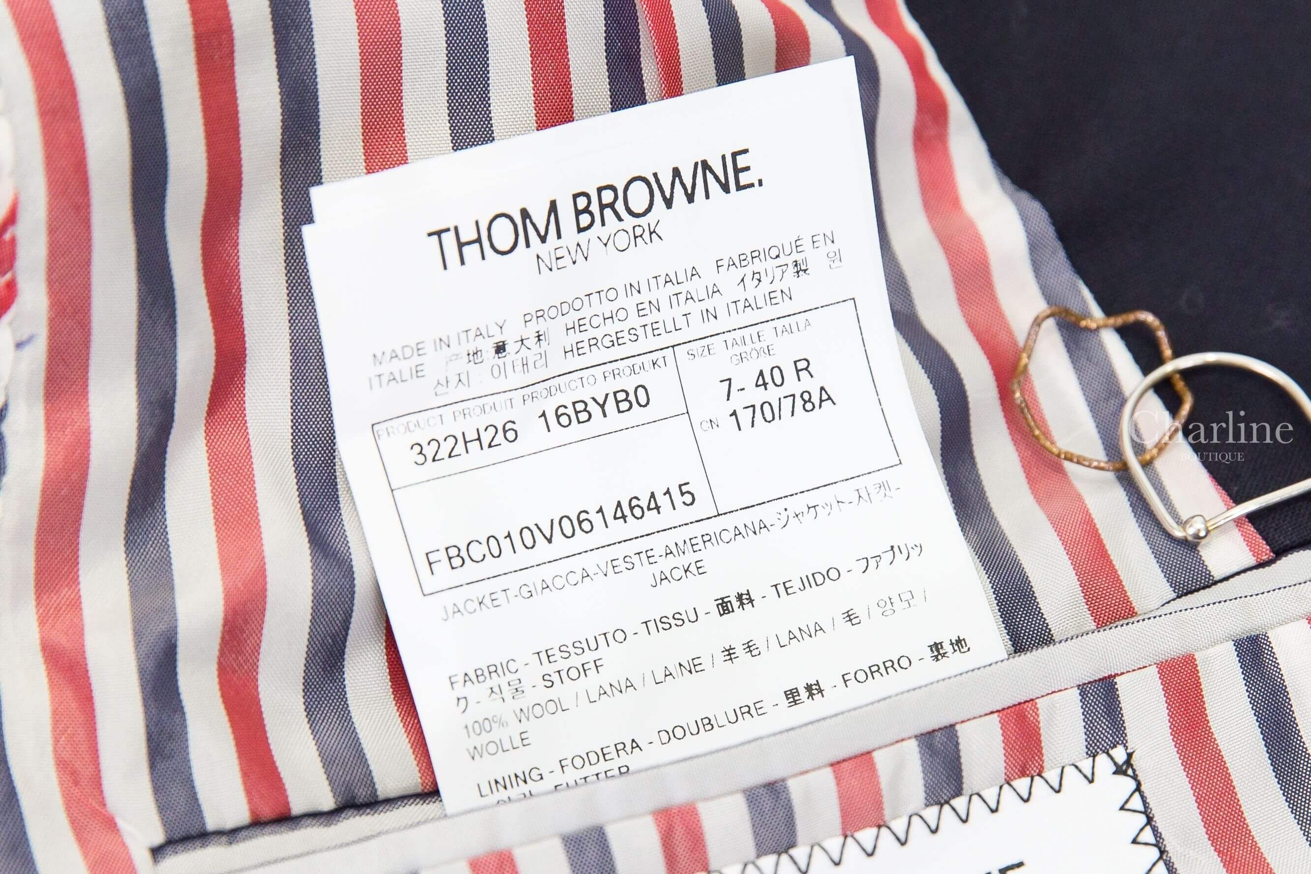 Thom Browne Plain Weave 4-Bar High Armhole Sport Coat 深藍色側邊白色四條橫紋金色圓釦羊毛西裝長袖外套-Charline Boutique 精品代購