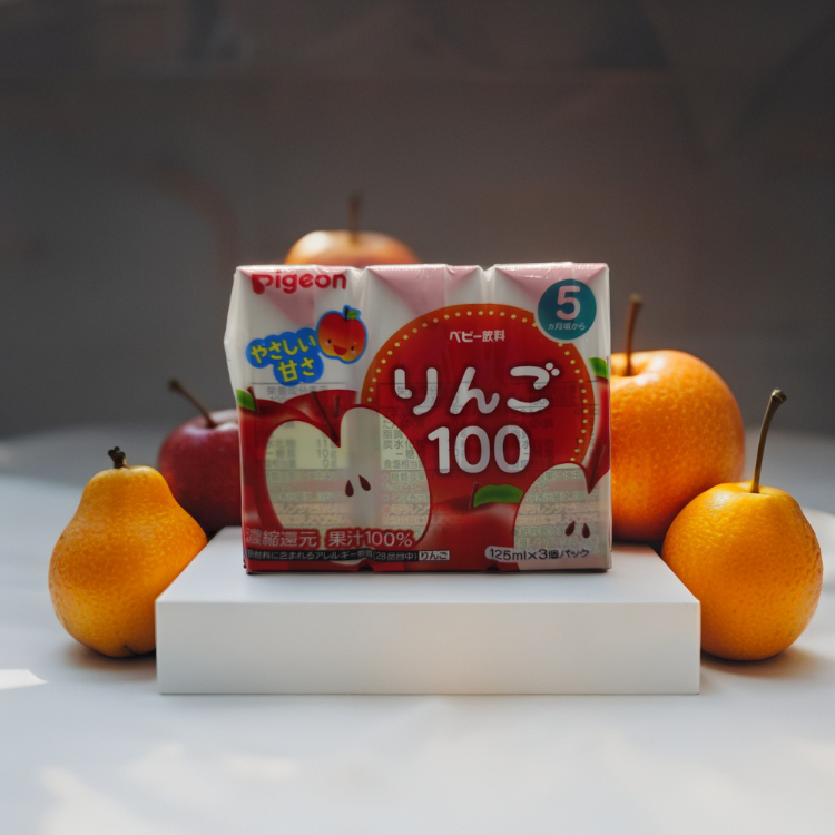 Pigeon Pure Apple Juice Drink 125ml x 3 Packs | Natural Sugar-Free Baby Juice