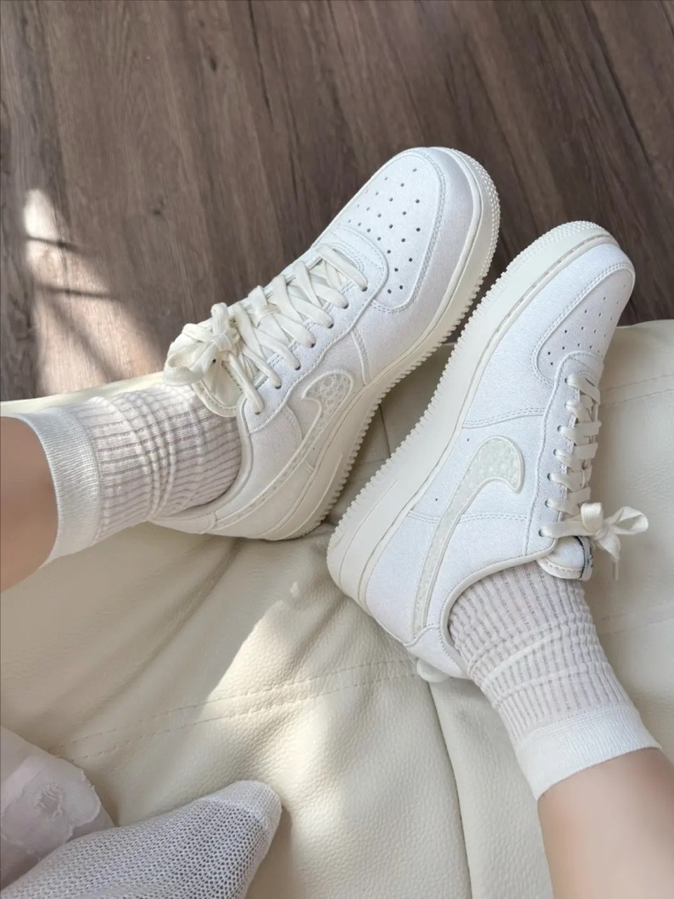 NIKE AIR FORCE 1 AF1 蕾絲奶油白 米白 布面 棉麻 女鞋 IH7351-010 / 預購