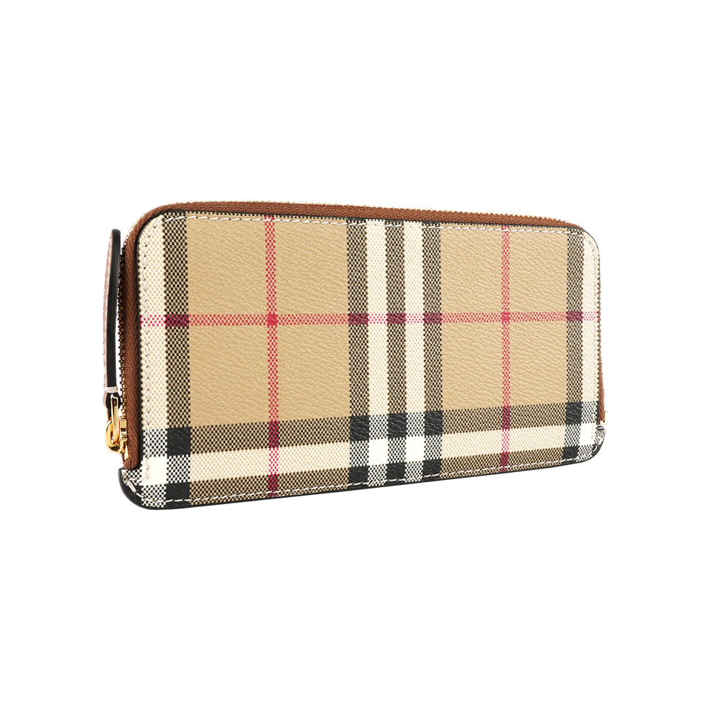 【Burberry】格紋簡易窄款拉鍊長夾(經典米色)