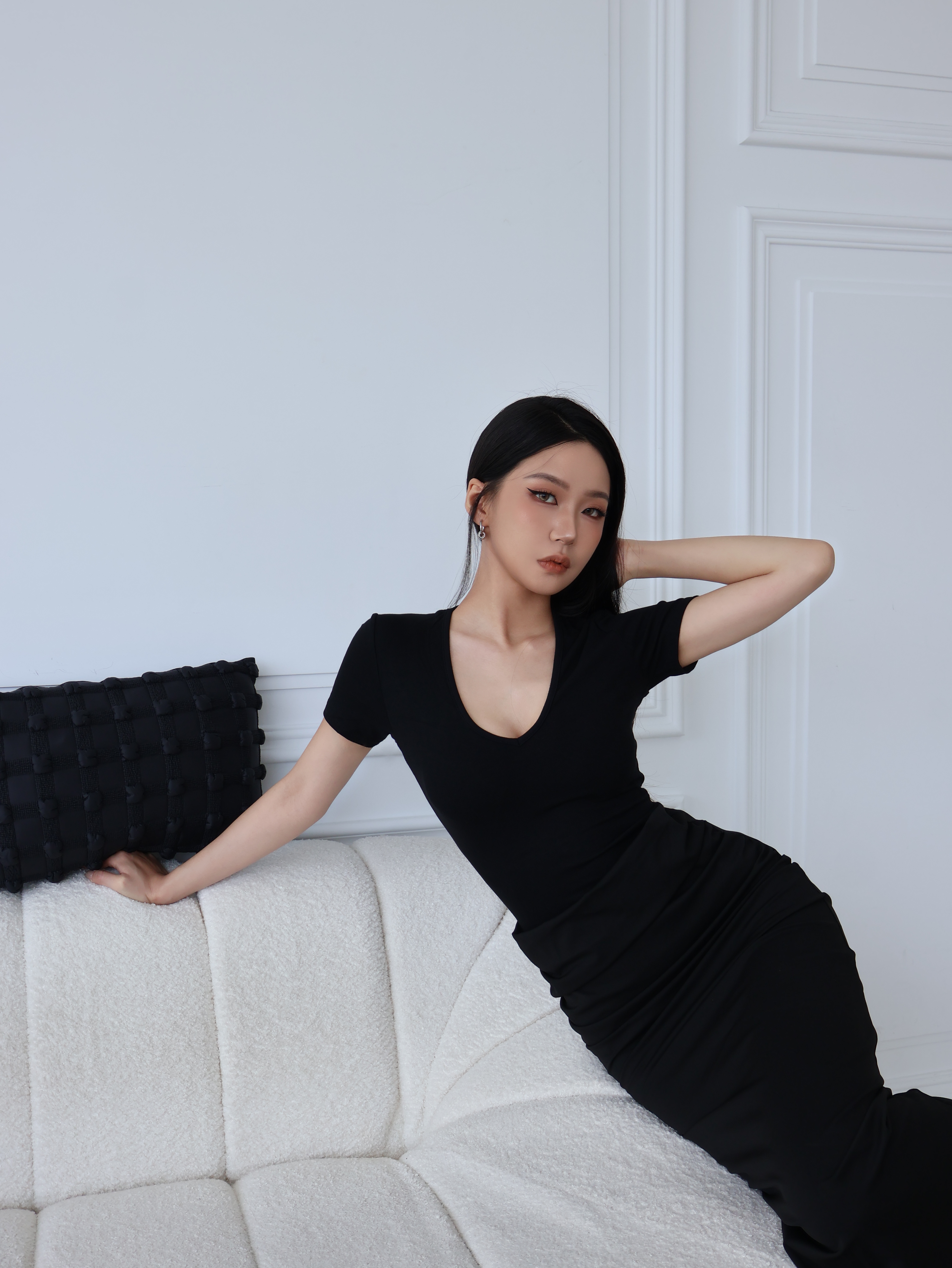 拼接緞面連身裙