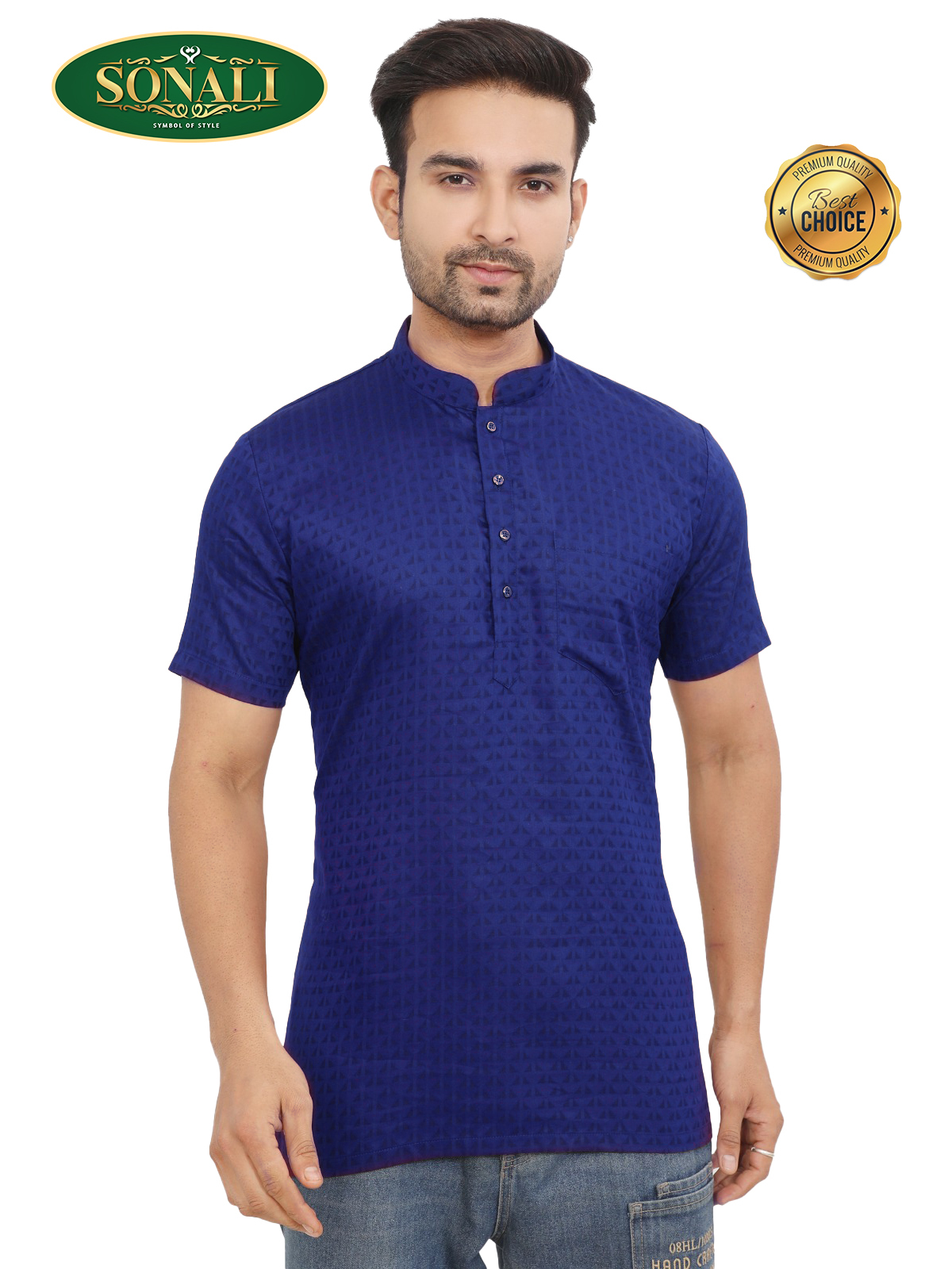 Sonali's Premier Quality Men's Top / kurta melayu / Traditional Men's Wear with Sequins Embroidery - Short Sleeve (B2763)