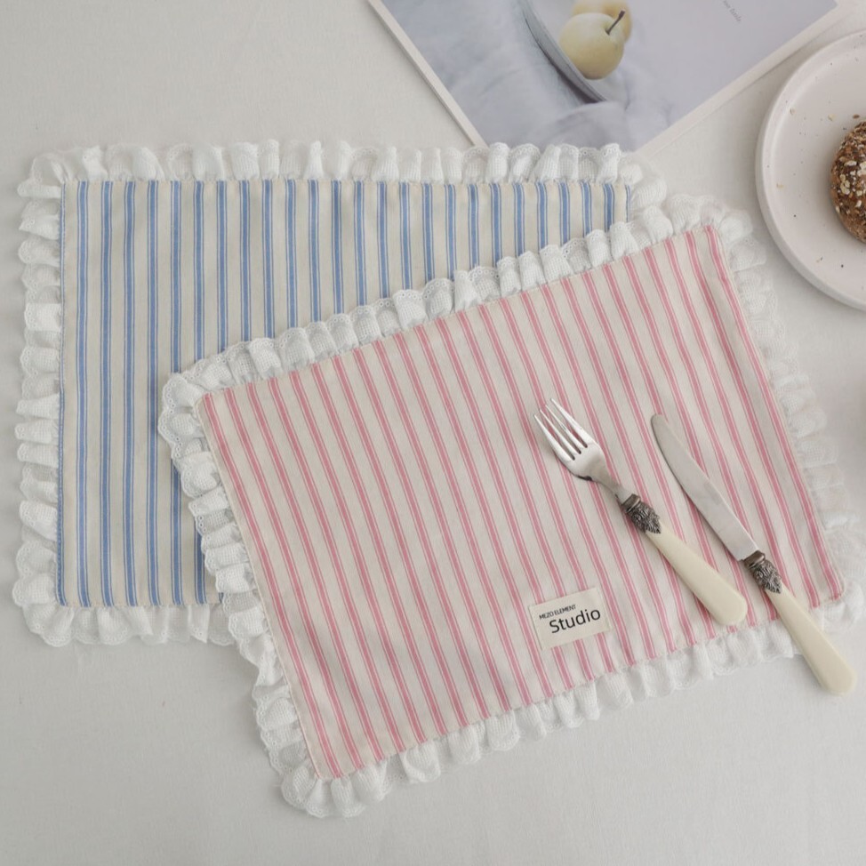 《6189》韓系條紋蕾絲花邊餐巾