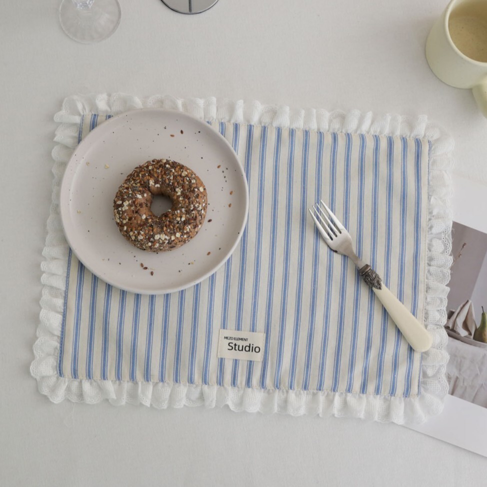 《6189》韓系條紋蕾絲花邊餐巾