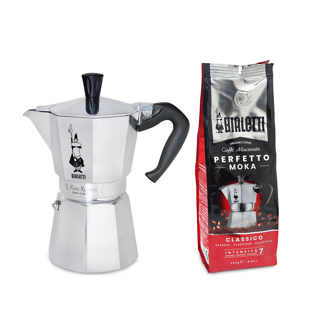 意大利 BIALETTI 6杯摩卡壺+250G榛子乾果咖啡粉套裝 -0003545