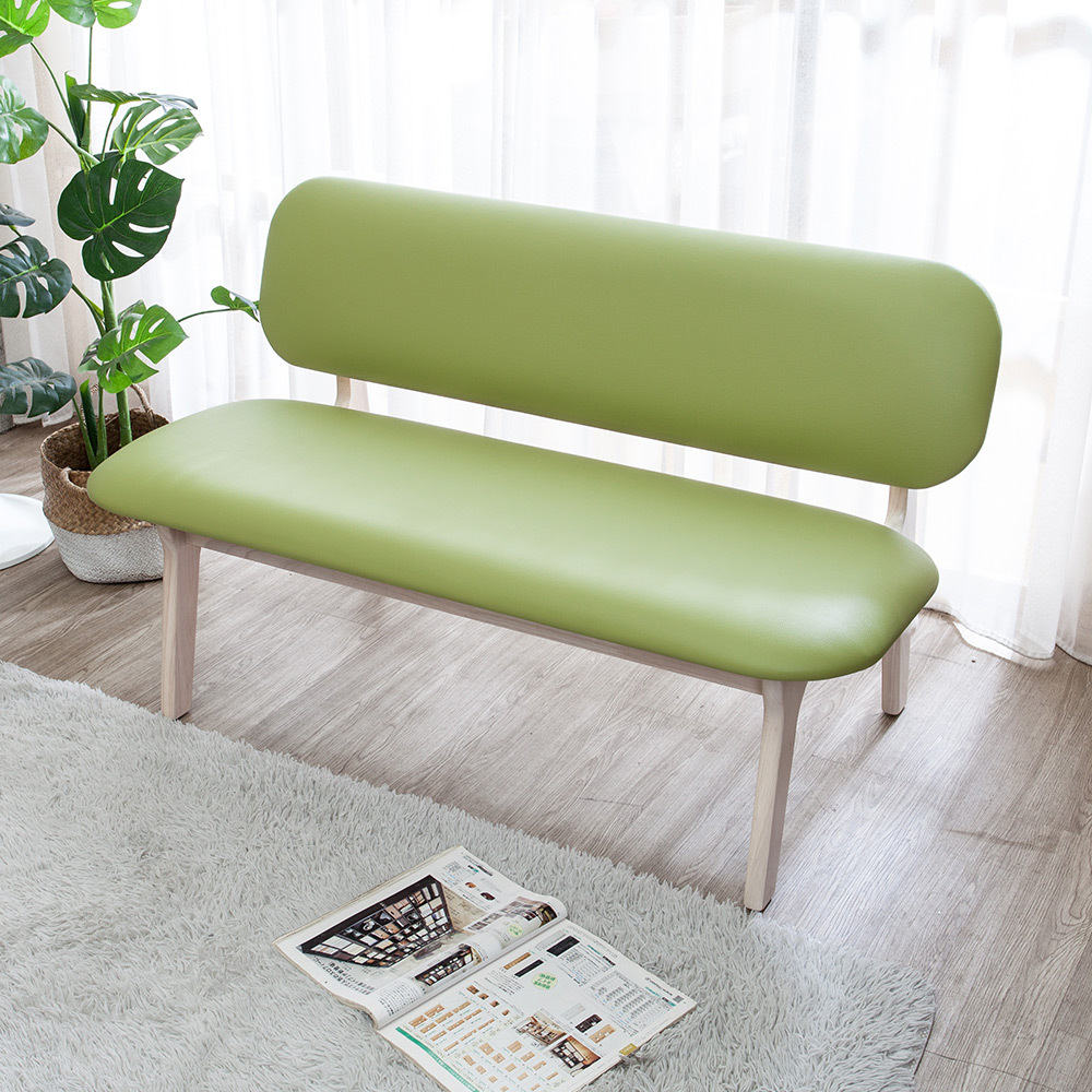 斯頓實木綠色皮兩人座餐椅/二人休閒椅/長椅/穿鞋椅