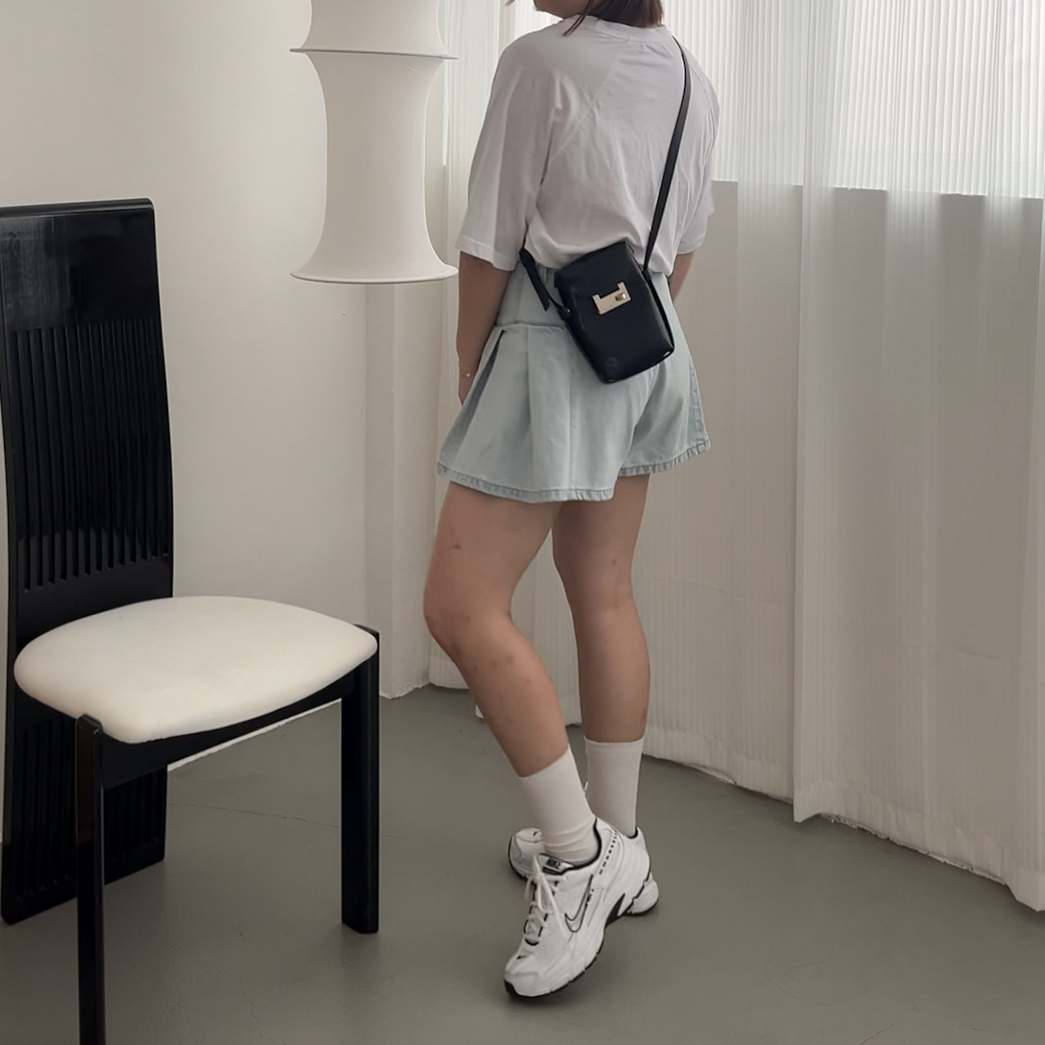 A03沒有你想像的澎感側打摺寬褲管牛仔短褲(藍/SM)