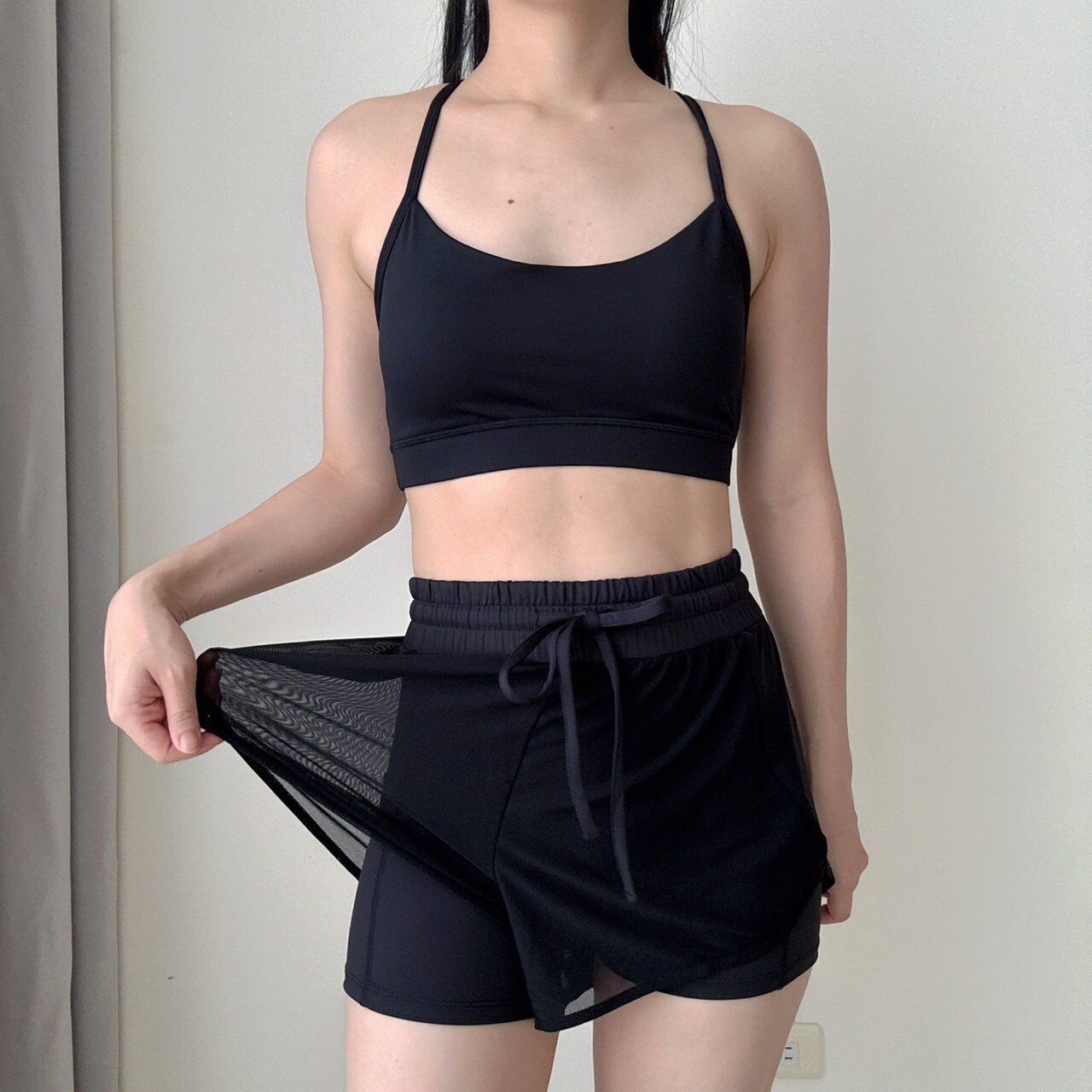 網紗假兩件瑜伽短褲（現貨）