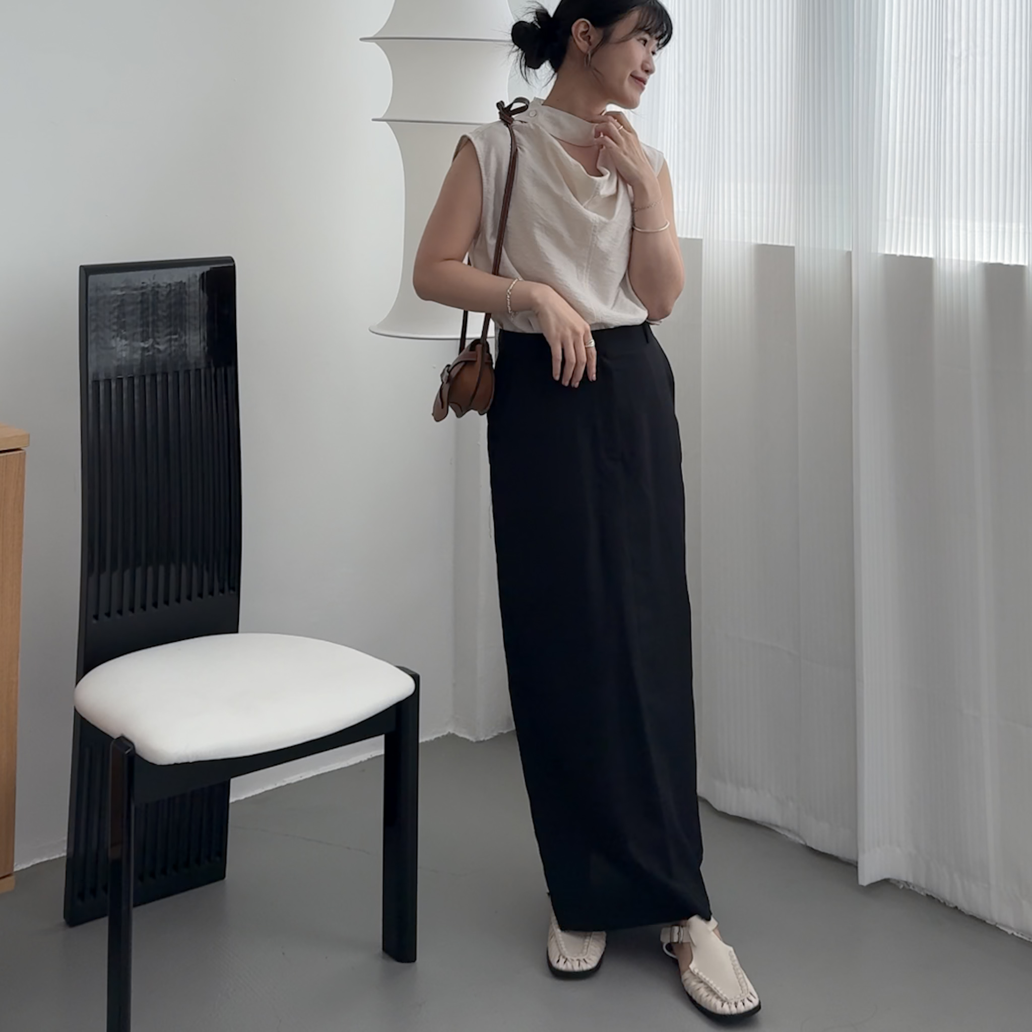 A08直身西料長裙(黑/米，only S)