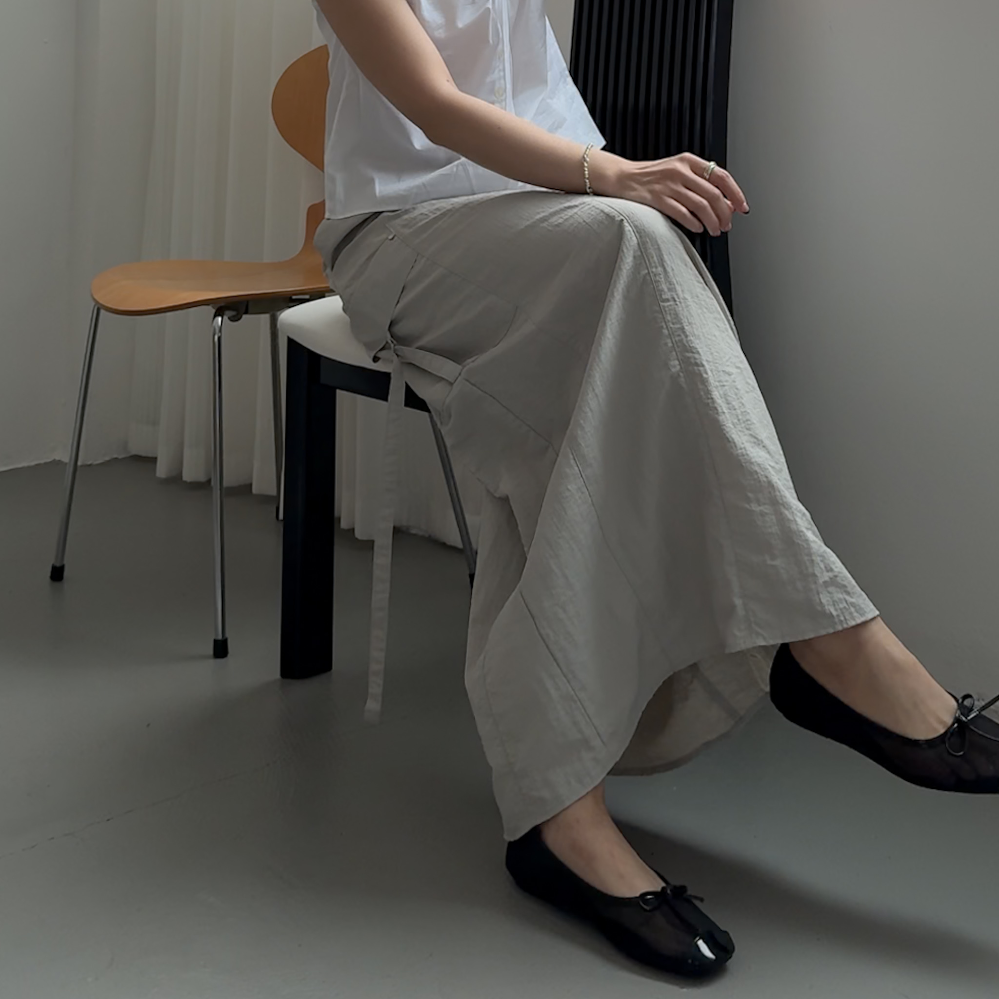 A09高級修身雙側口袋設計長裙(米綠)