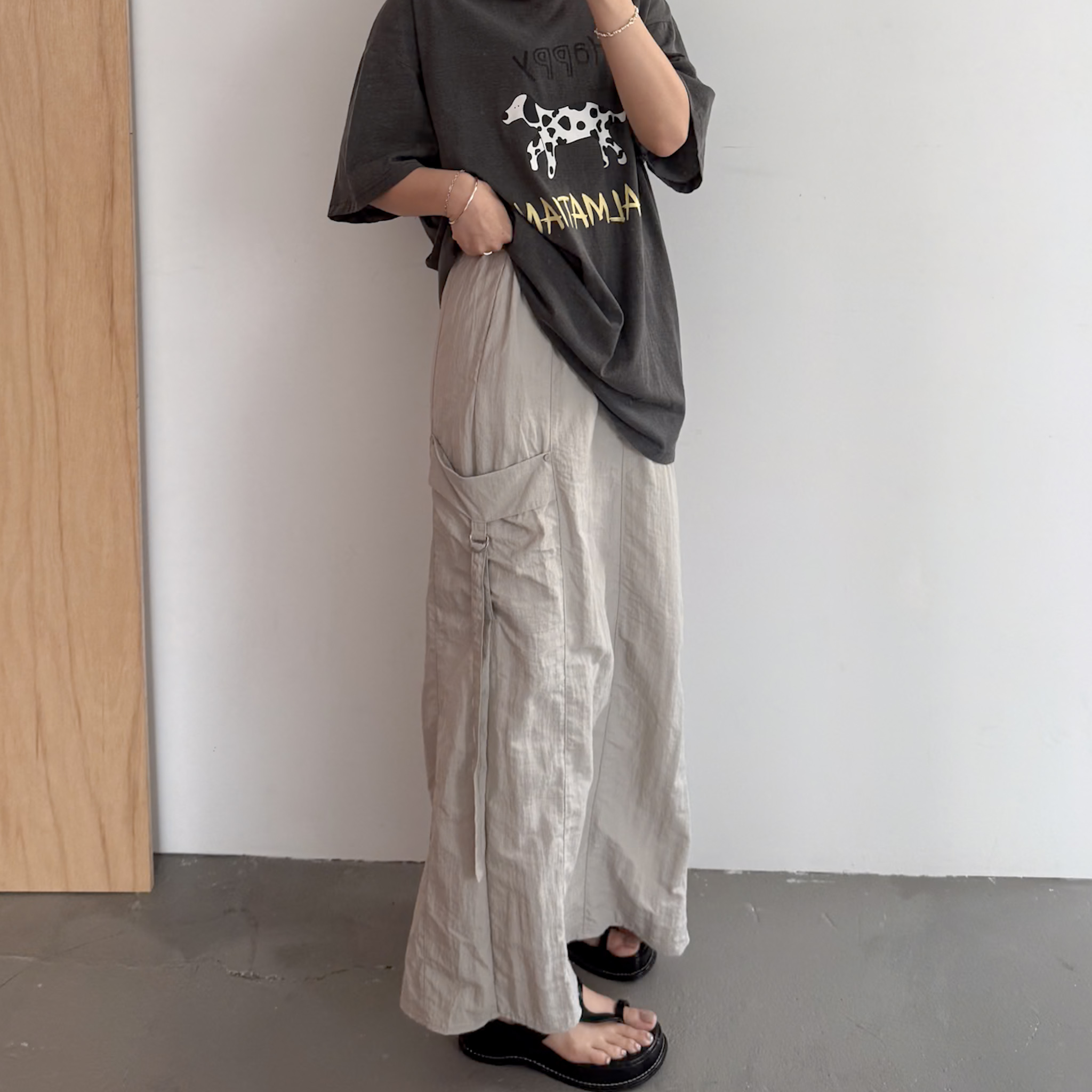 A09高級修身雙側口袋設計長裙(米綠)