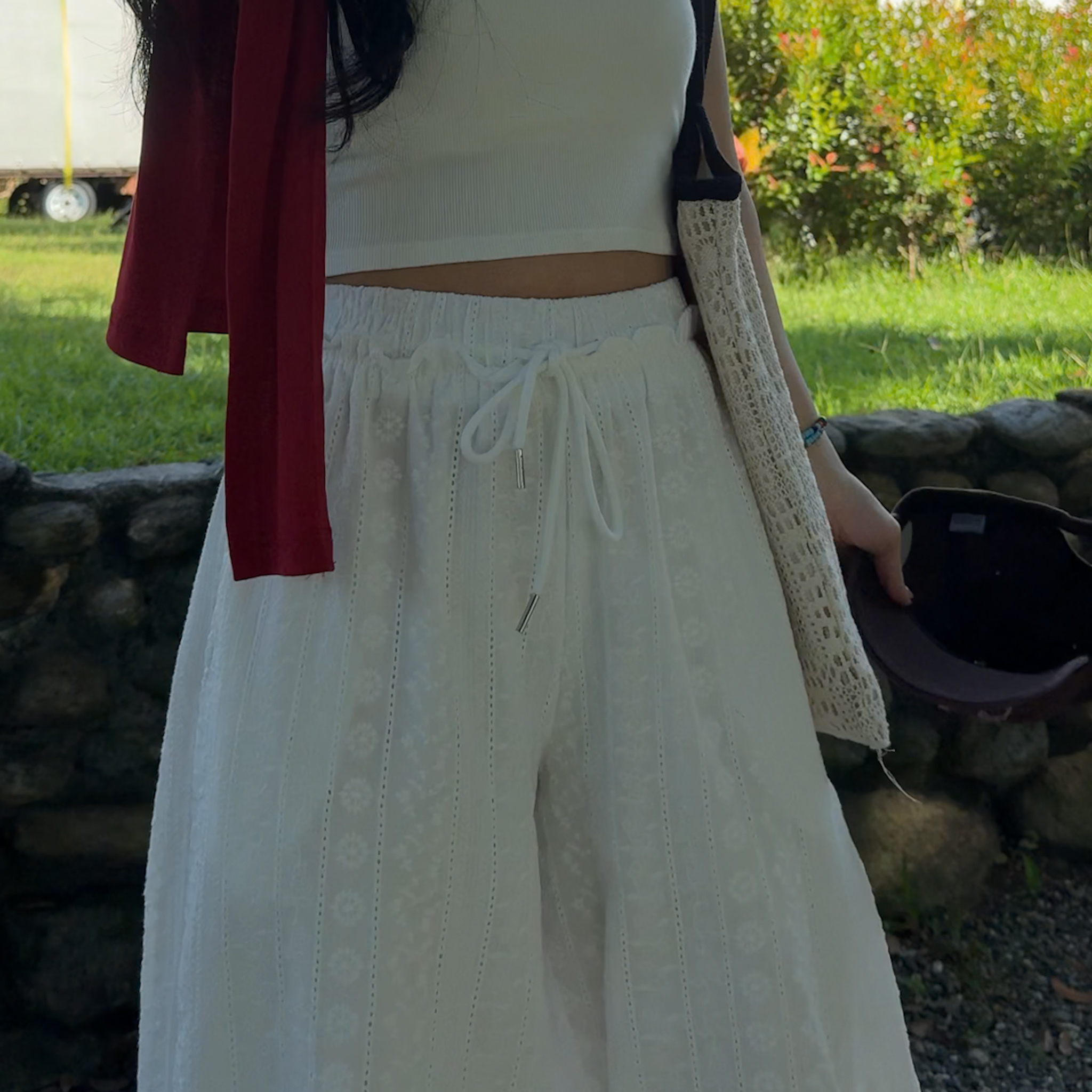 A12直男老公看得懂的漂亮雕花布紋休閒渡假長褲