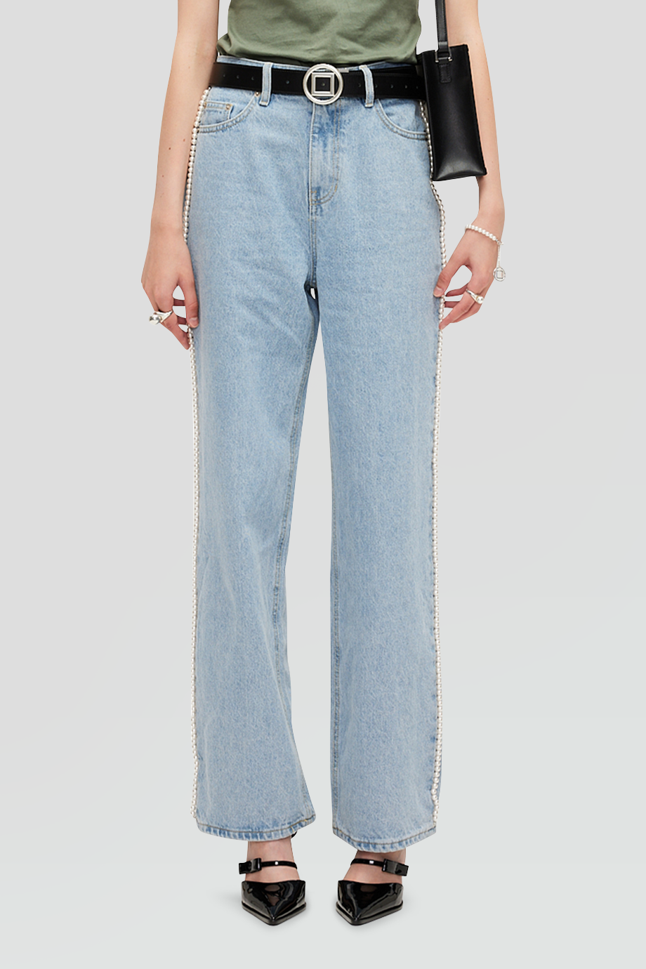 KIMHEKIM｜PEARL 珍珠串飾直筒牛仔寬褲