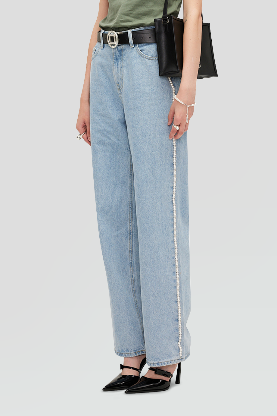 KIMHEKIM｜PEARL 珍珠串飾直筒牛仔寬褲