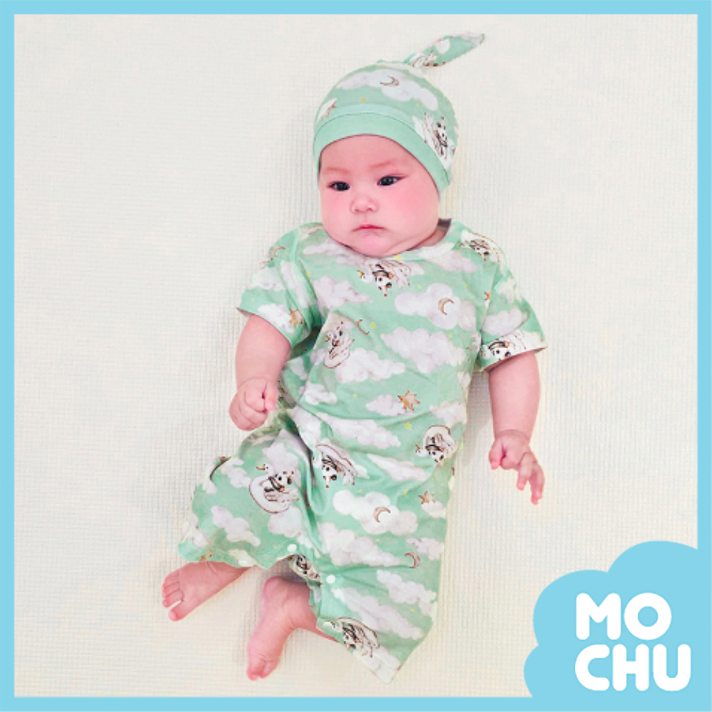 雲端熊貓短袖連身衣(含帽子)