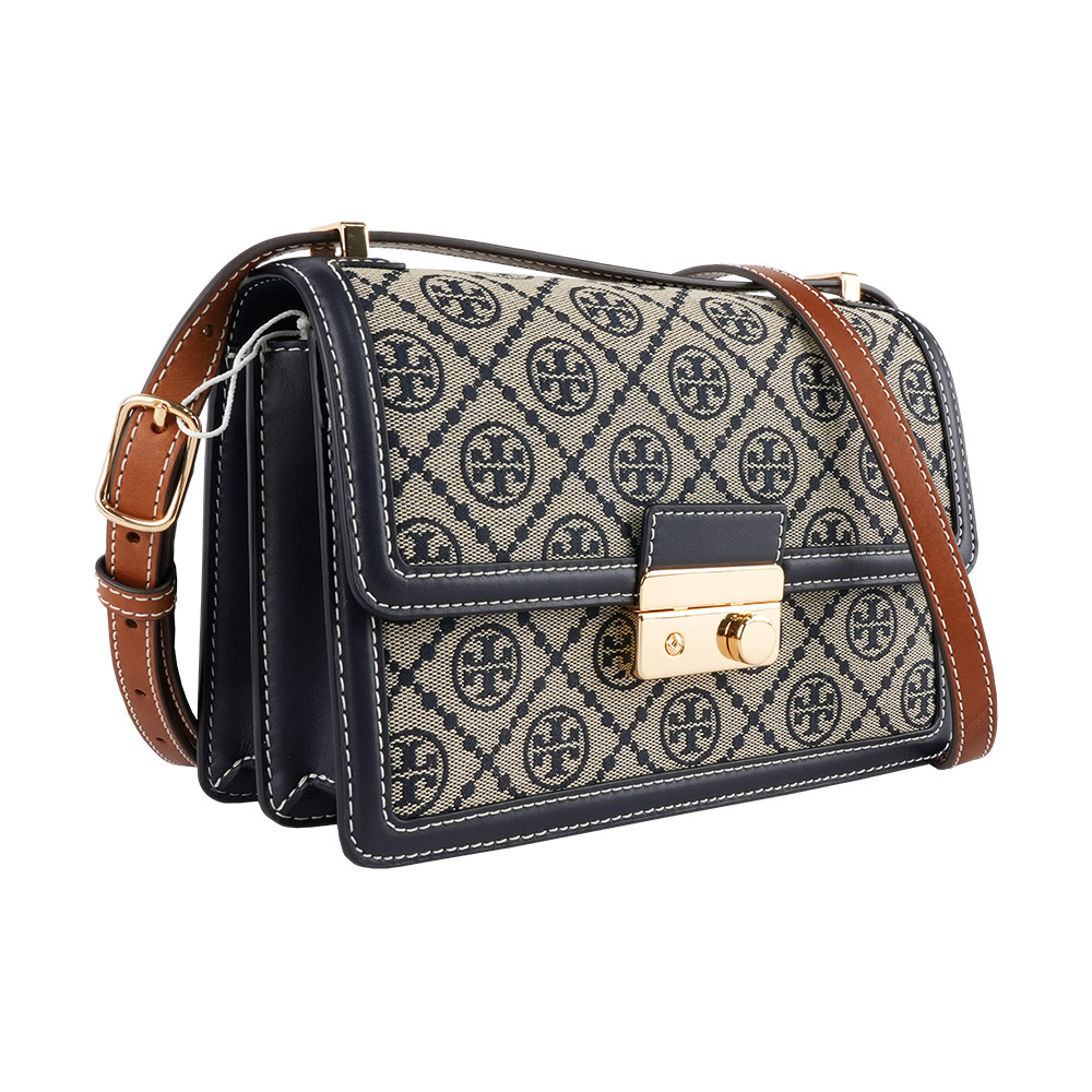 【Tory Burch】T Monogram 滿版緹花肩背/斜背二用包(藍色)
