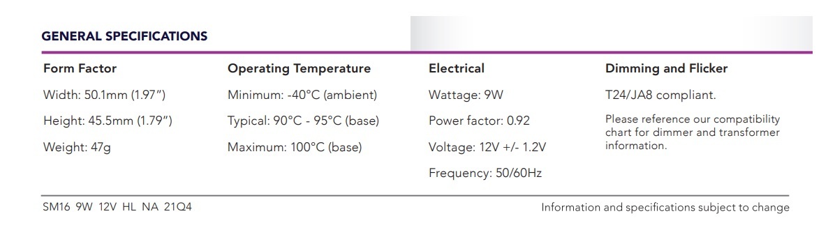 SORAA SM16-09-36D-827-H1 MR16 BRILLIANT 90 CRI 9W 2700K 36 DEGREE (08736)